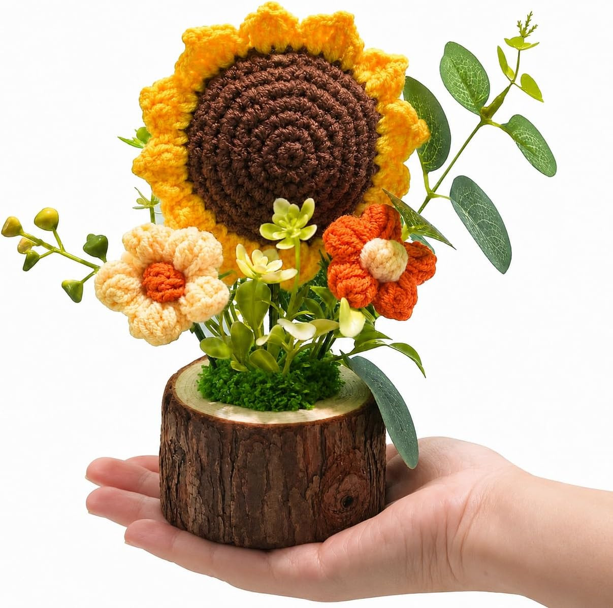 Handmade Crochet Knitted Sunflower Bouquet Creative Knitted Potted Plant Mini Cu