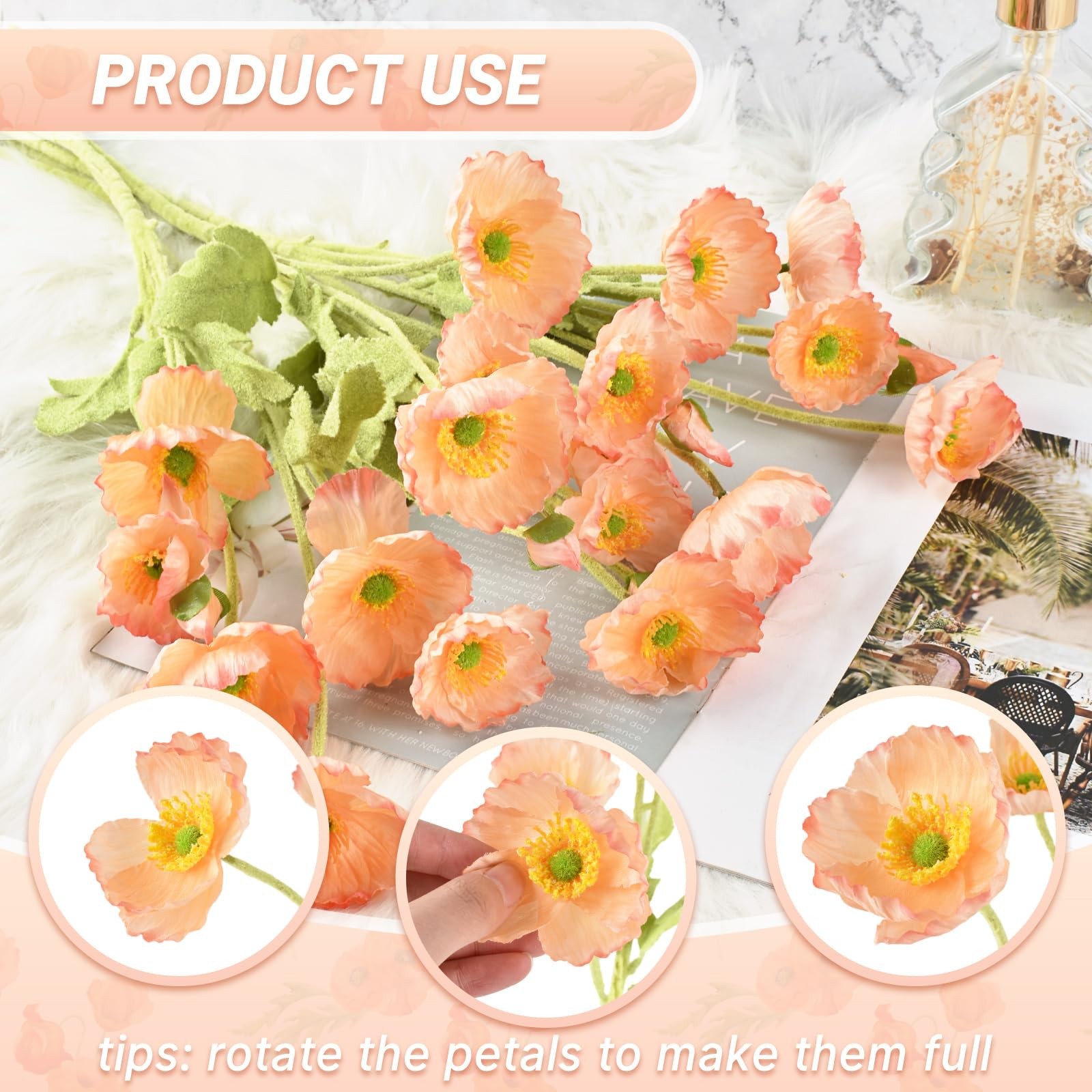Artificial Poppy Flowers 6pcs for Home Garden Décor, Bouquet, Room Decoration…
