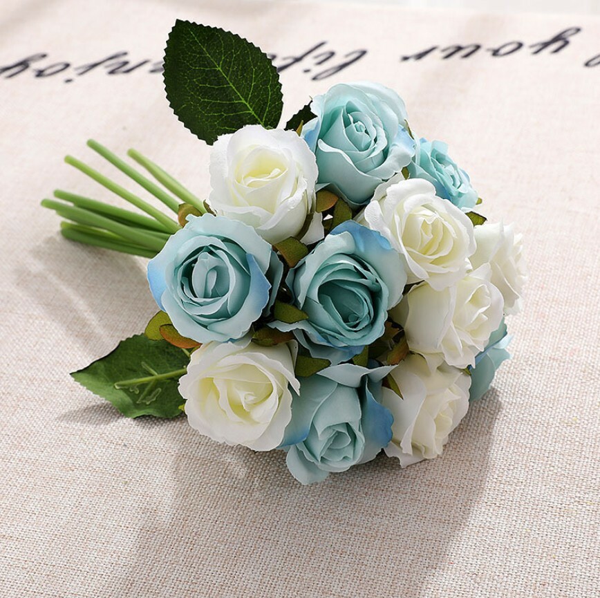 13 Color 12Head Silk Rose Flower Floral Wedding Bridal Bouquet Home Party Decora