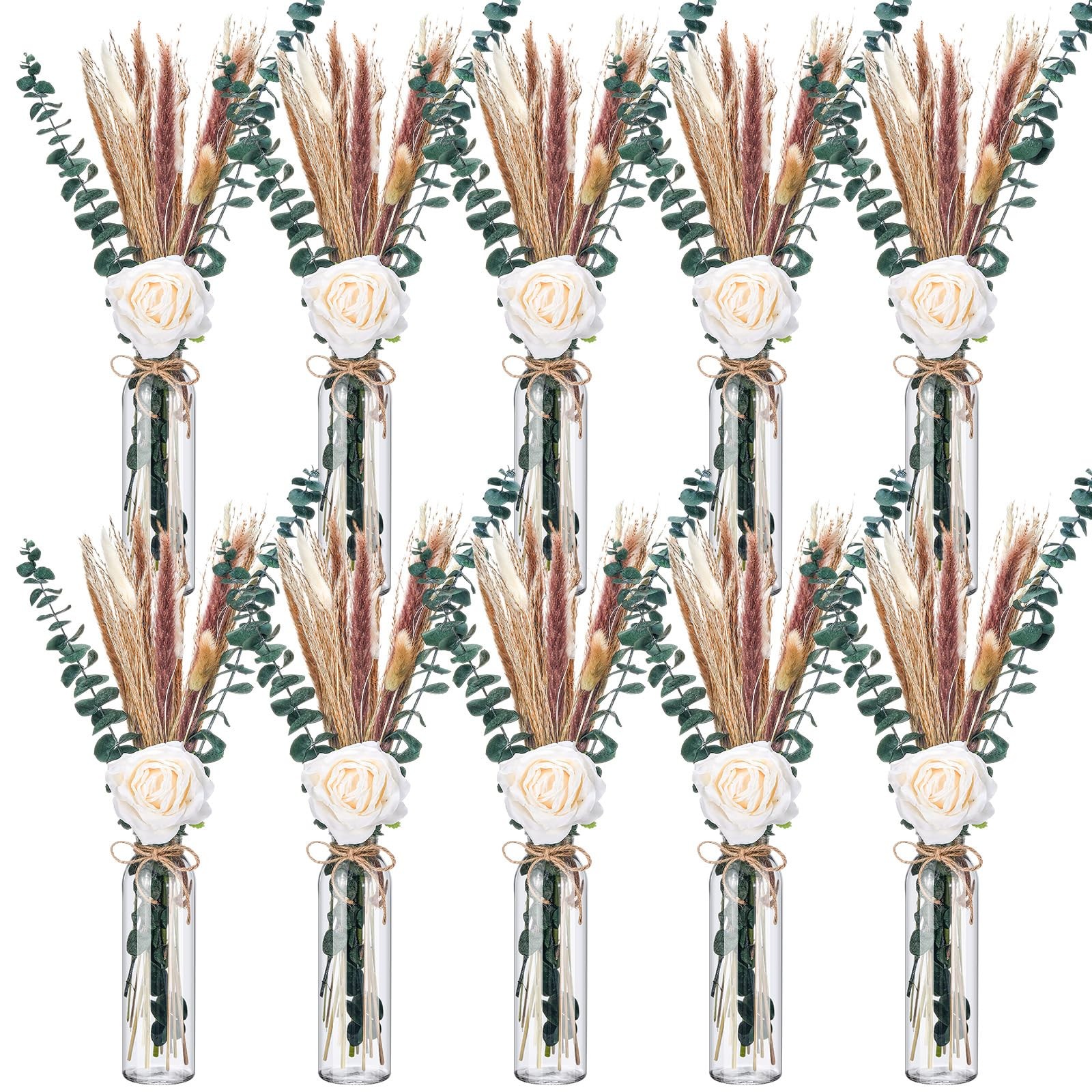 10 Set Dried Pampas Grass Centerpiece for Wedding Baby Shower Party 10 Glass …
