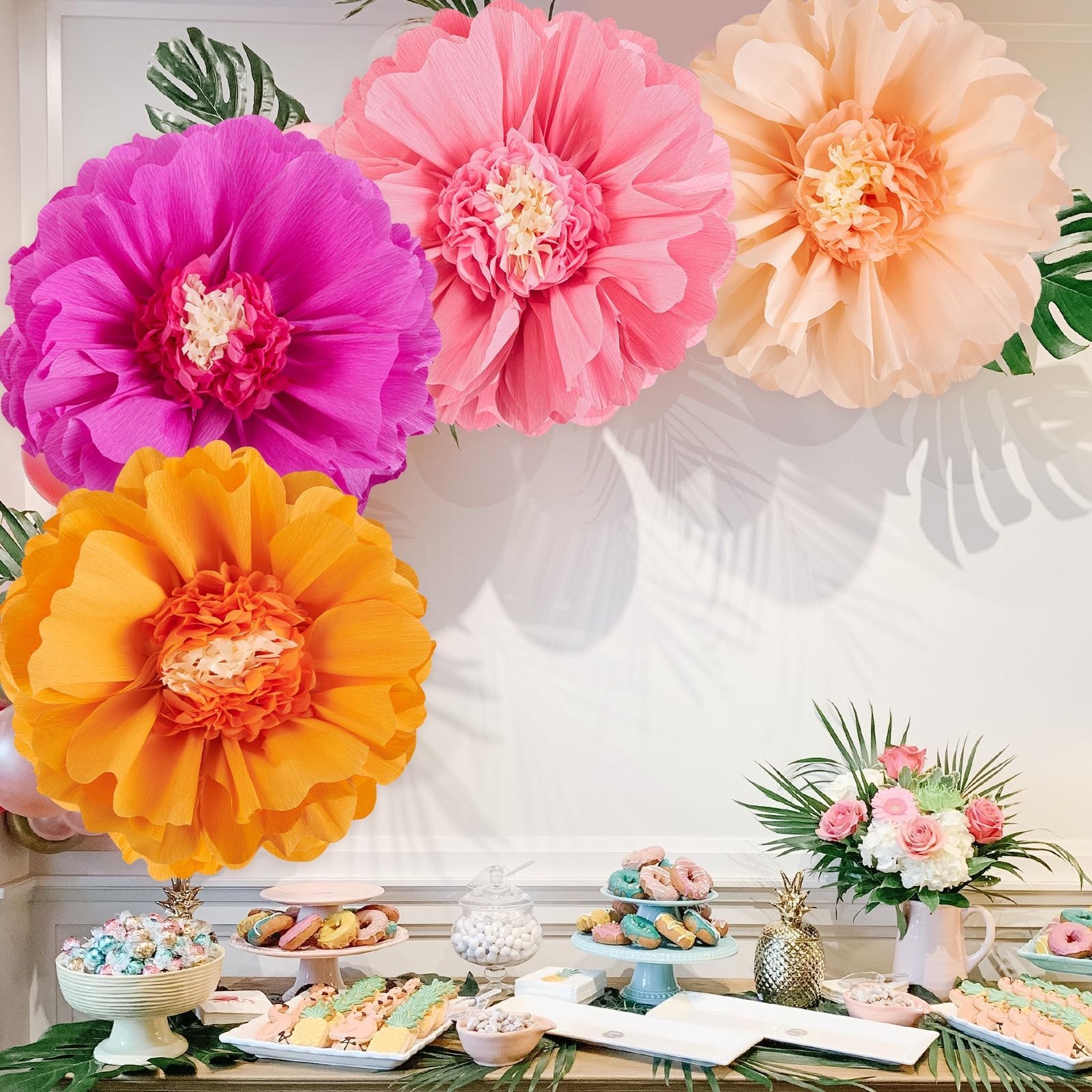 Giant Paper Flowers Crepe Tissue Decorations Wall Decor Pink Orange 20 In 4 PCS