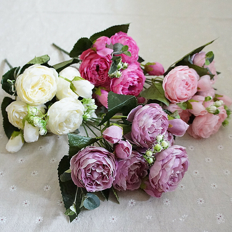Rose Peony Bouquet Fake Flower Artificial Silk Floral Bridal Party Home Wedding