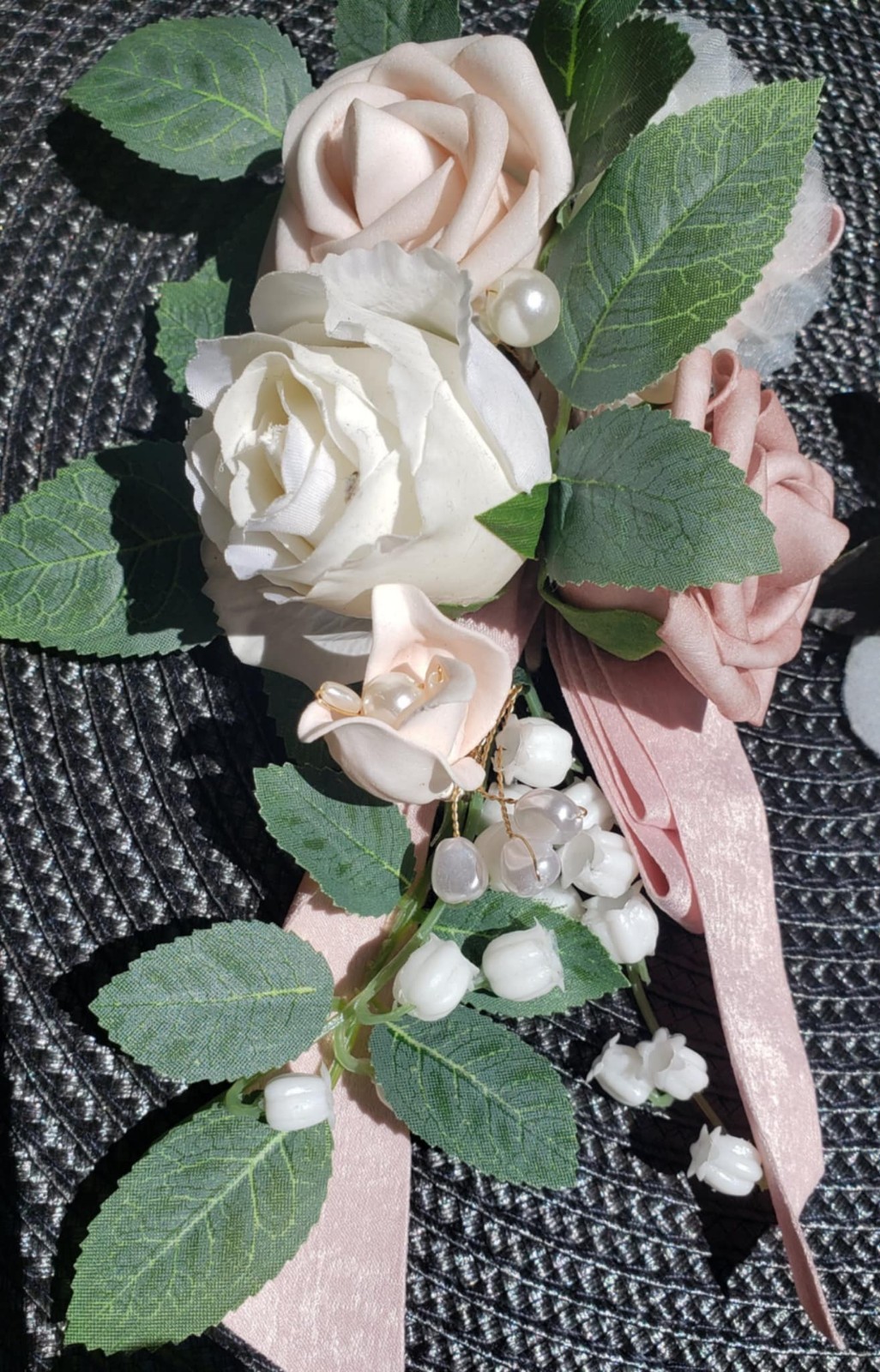Wedding Corsage and Boutonniere Set Colors Pale Pink, White and Mauve