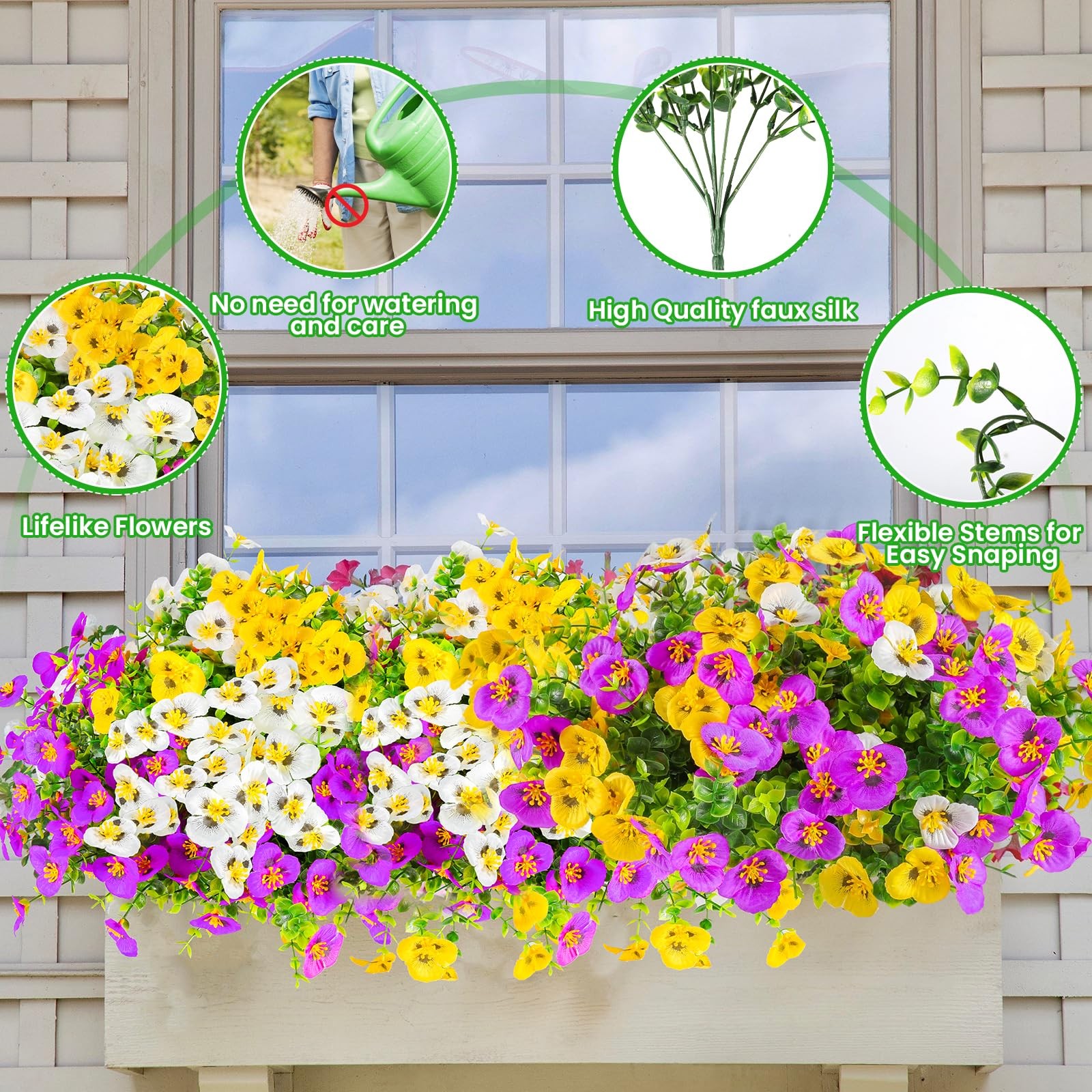 Artificial Pansies for Outdoors, 24 Pack Faux Silk Pansies Flowers UV Resista…