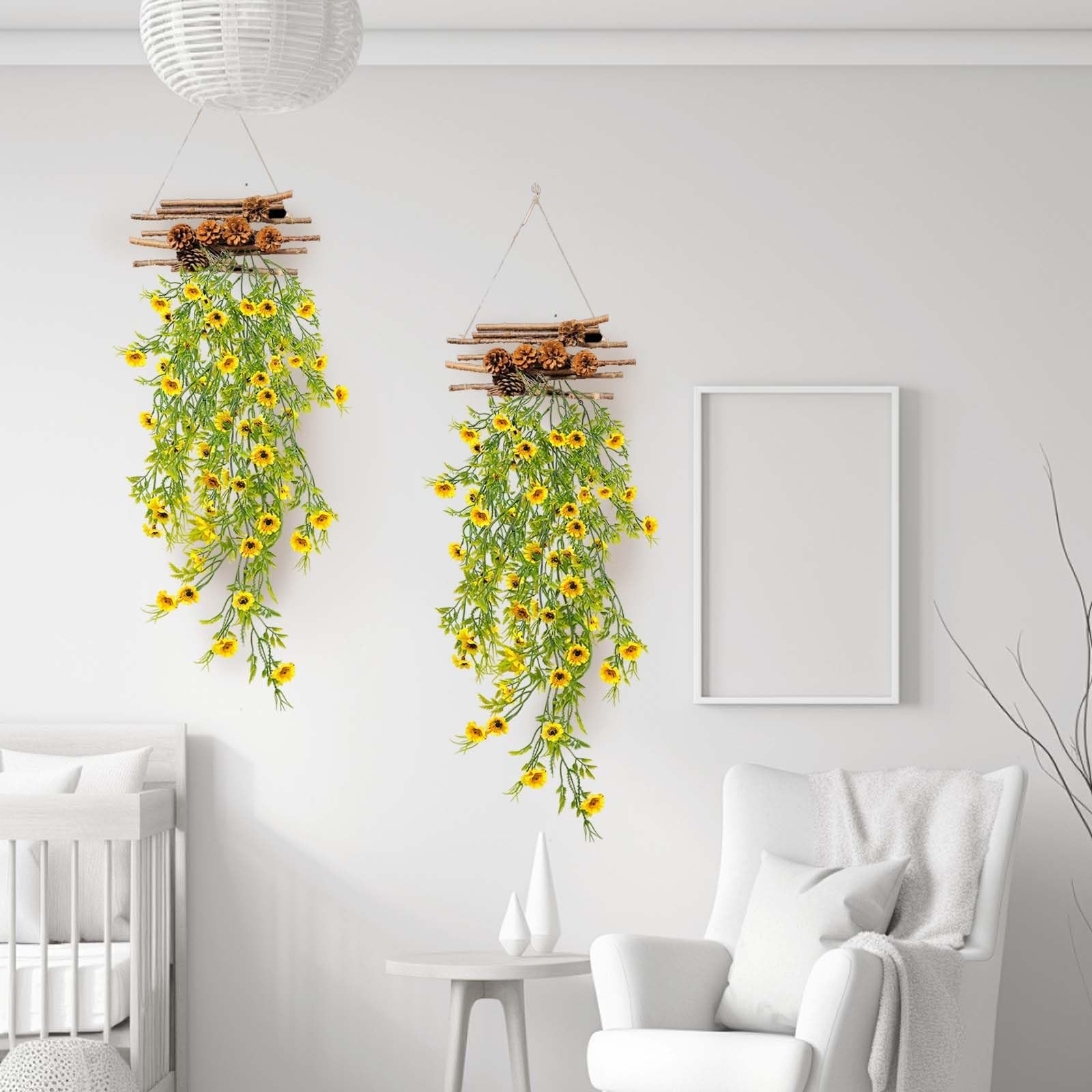 Artificial Hanging Flowers Plants for Outdoor,4Pack Bright Yellow Outdoor Dai…