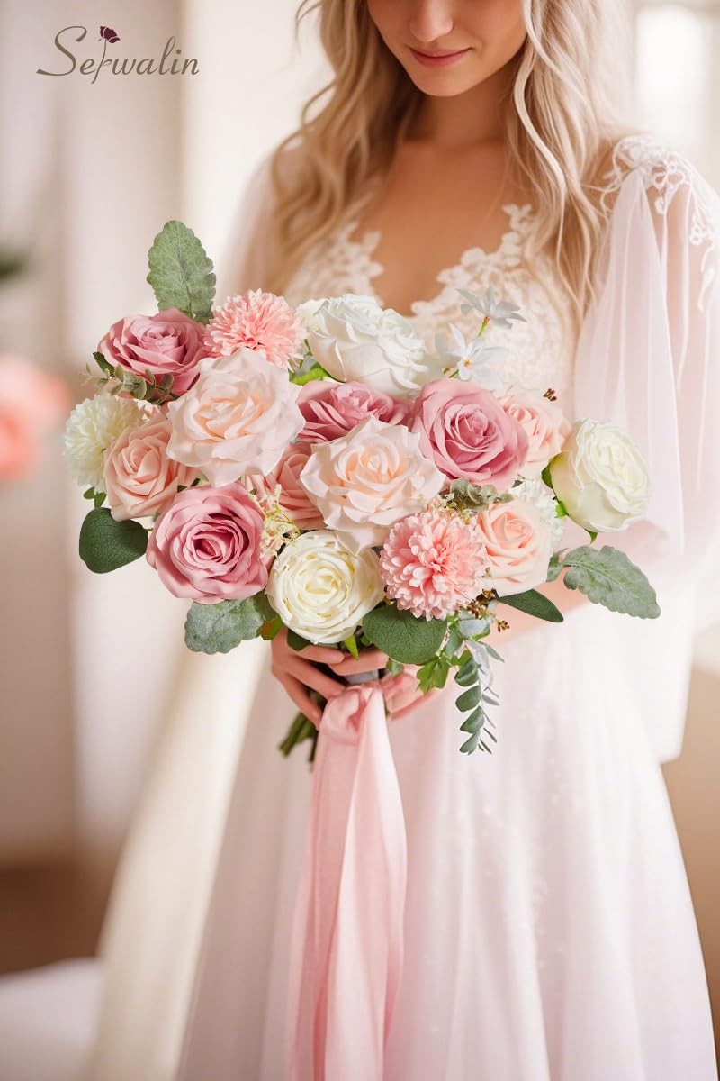Artificial Flowers, Mixed Roses Combo, Blush Pink, White, DIY Wedding Bouquets
