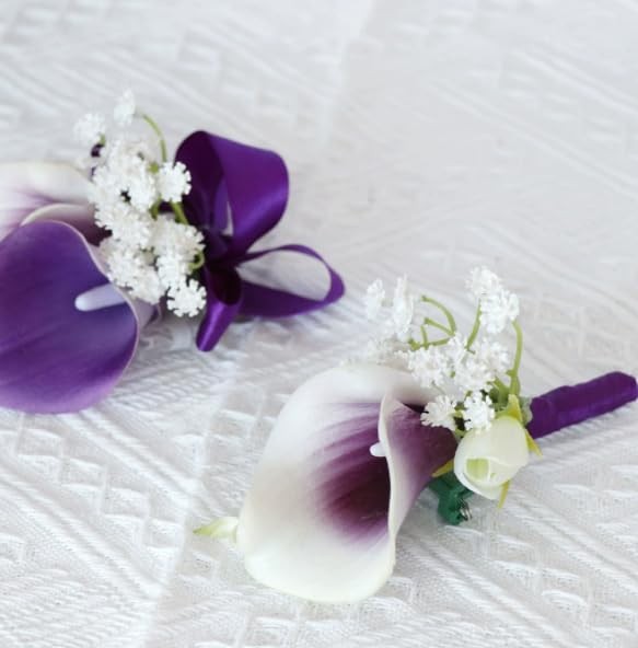 2 Set Purple Artificial Flower Calla Lily Flowers Corsage and Boutonniere for…
