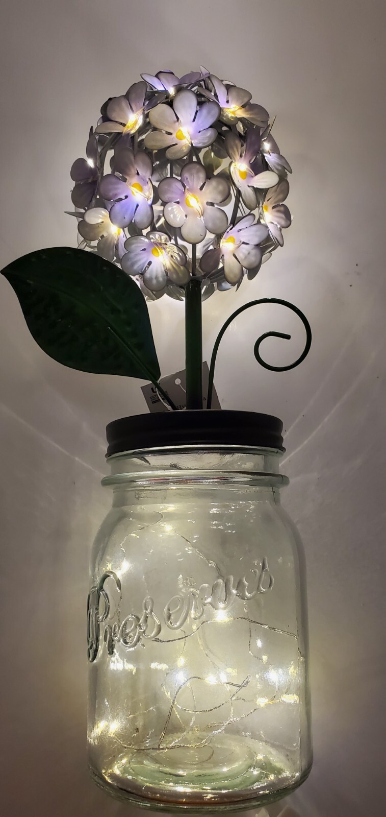 LED Lighted Metal Hydrangea in Jar with fairy light, Ultimate in.. Purple Q9