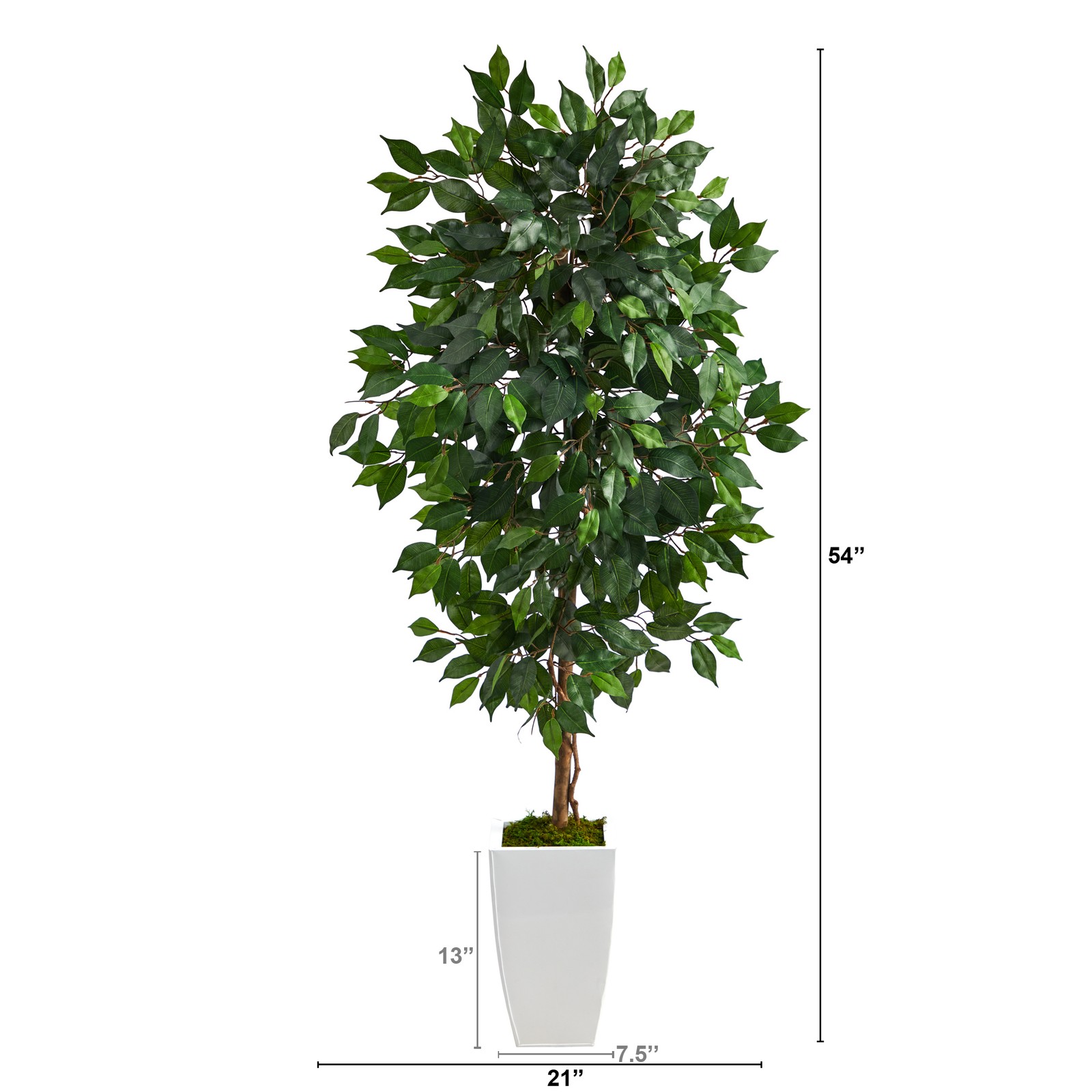 Nearly Natural 4.5ft Ficus Artificial Tree in White Metal Planter in Green