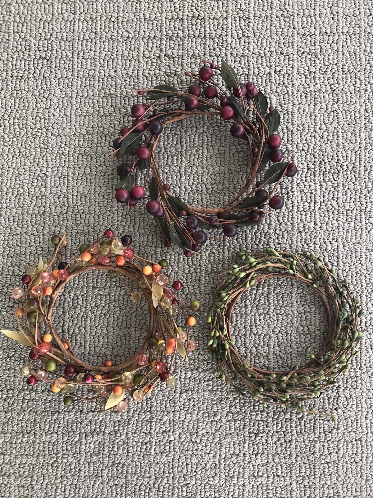 *NEW* LOT OF 3 Farmhouse Candle Ring Wreaths 4.5″ Pips Berries Seasonal