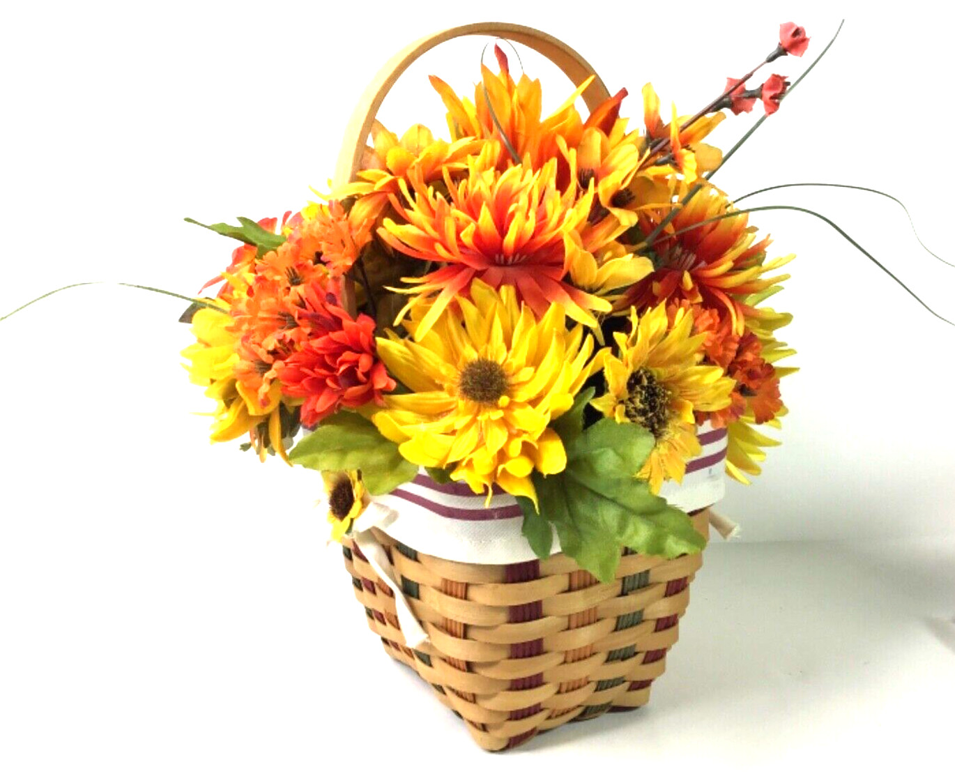 Handmade Fall Flower Basket Arrangement Shades of Orange Yellow Brown Green