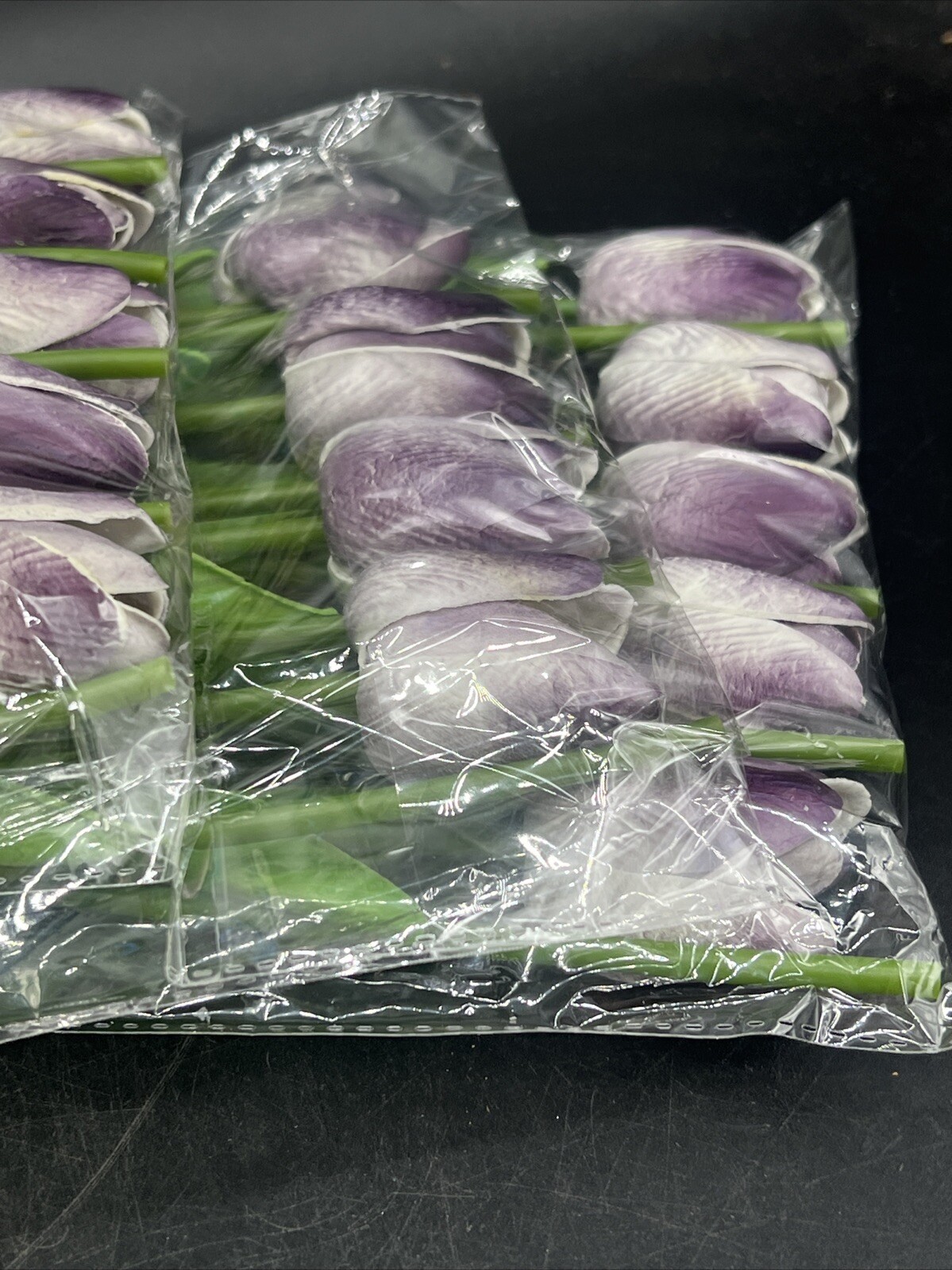 28 Pcs Purple Artificial Tulips Silk Flowers, Long Stem Green Leaves Real Touch