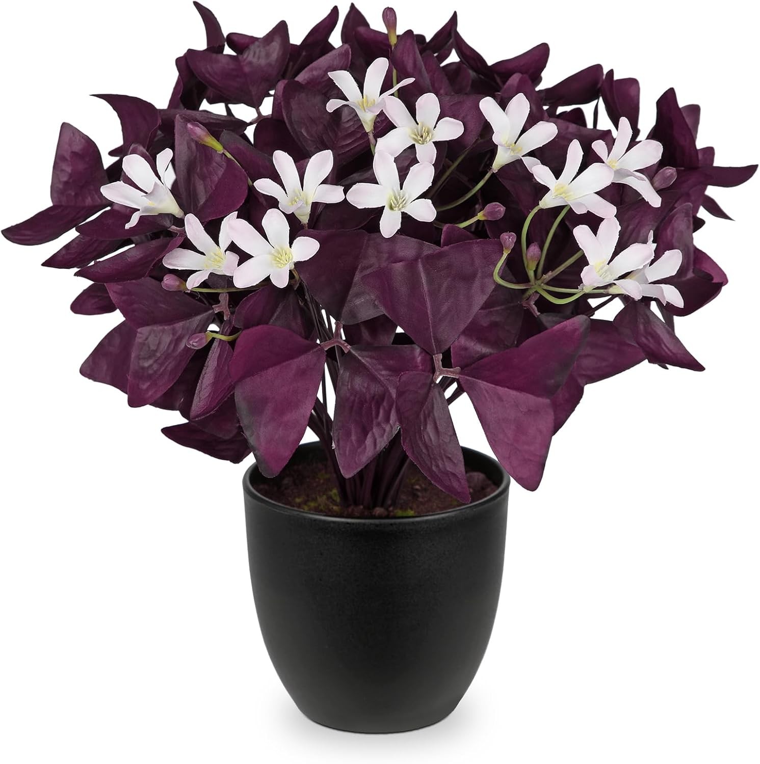Artificial Purple Shamrock Plant with White Flowers, 13.3’’ Tall Faux Oxalis …