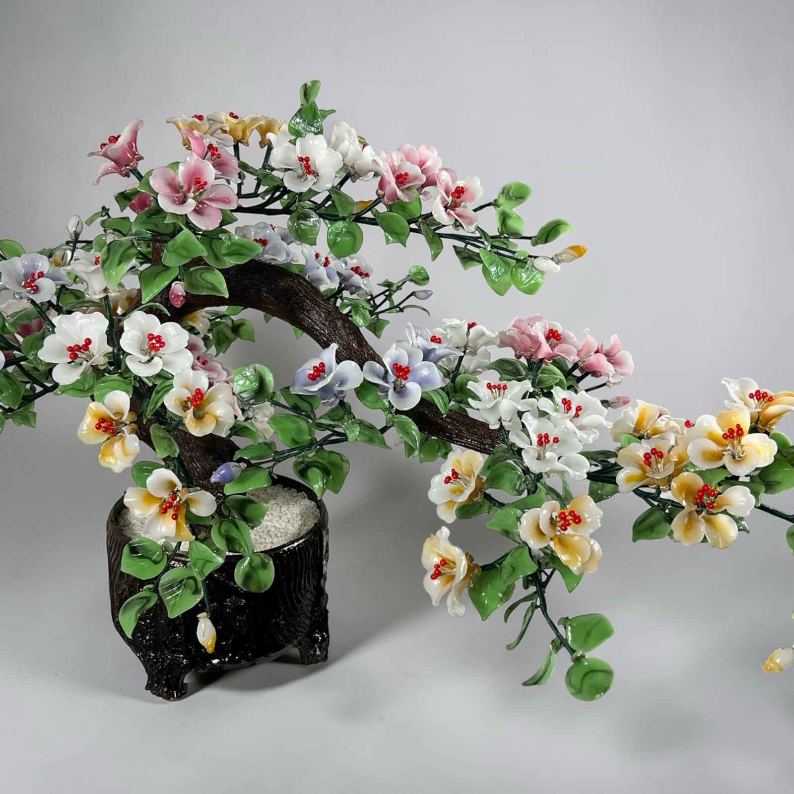 Vintage Large Glass Flower Bonsai Tree Sculpture Handcrafted Flo Arrangement 37”