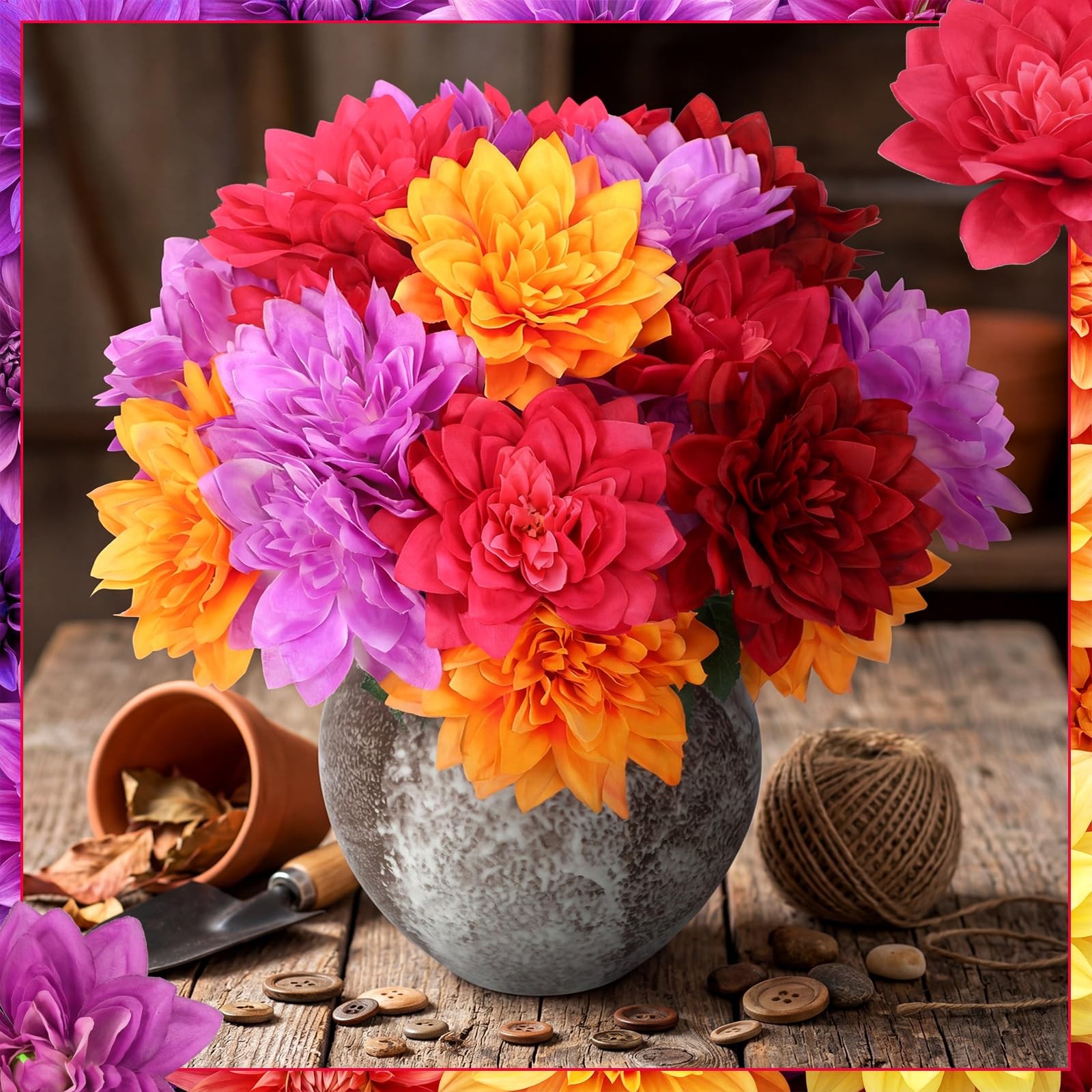 6pcs Spring Flora Dahlia Artificial Flowers for Outside 42 Heads Silk Dahlias…