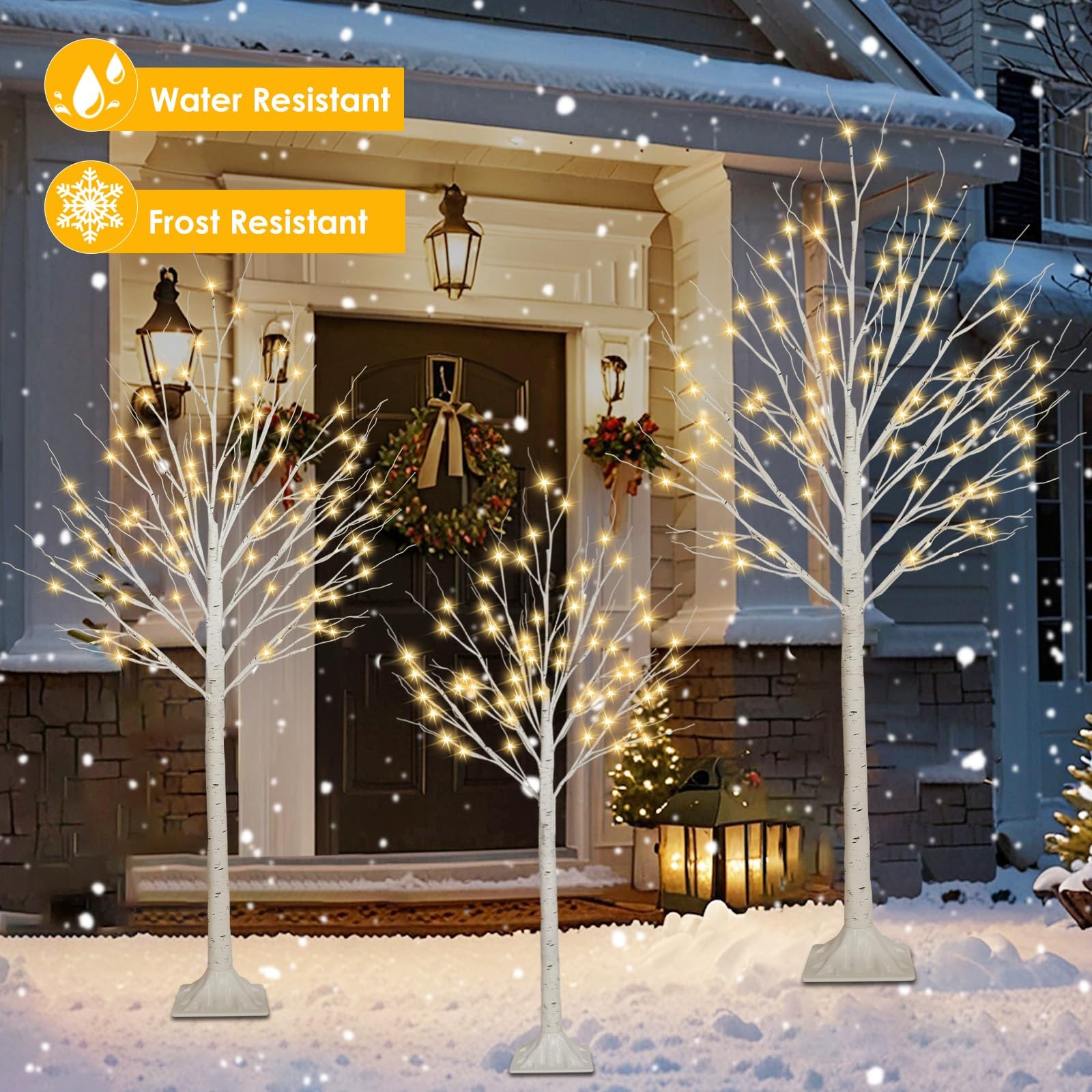 3 Pack 4FT 5FT and 6FT 300LED Christmas Lighted Birch 3Pack 456FT, Warm White