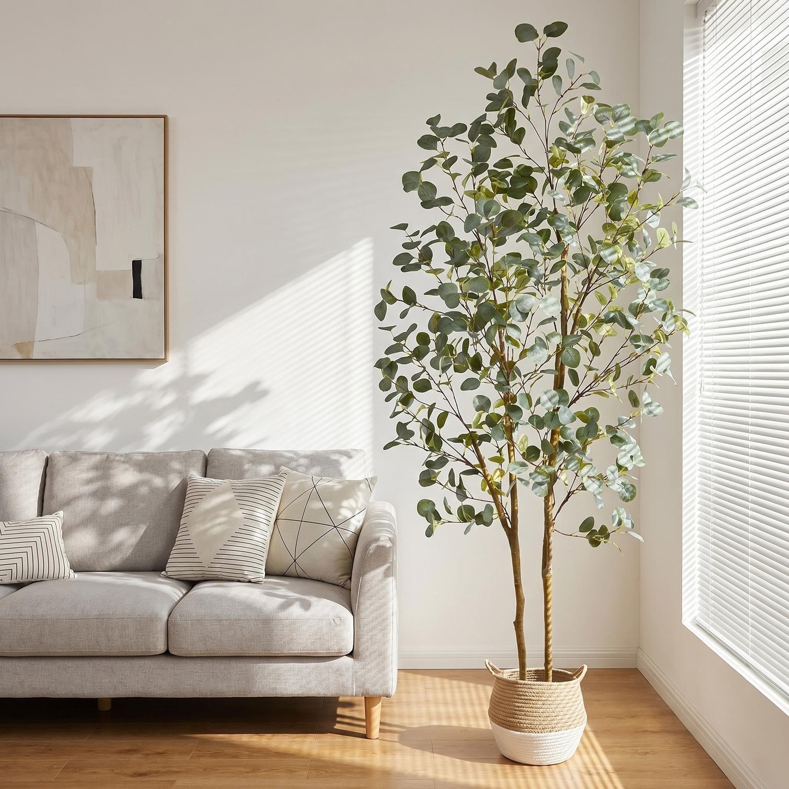 Artificial Eucalyptus Tree, 7ft Tall Silk Leaves Fake Plant with Basket for O…