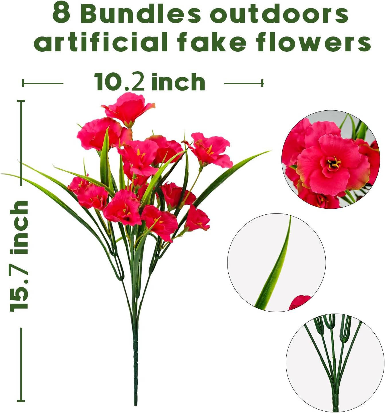 8 Bundles Artificial Hibiscus Flowers for Outdoor Faux UV Resistant Fake Silk Pl