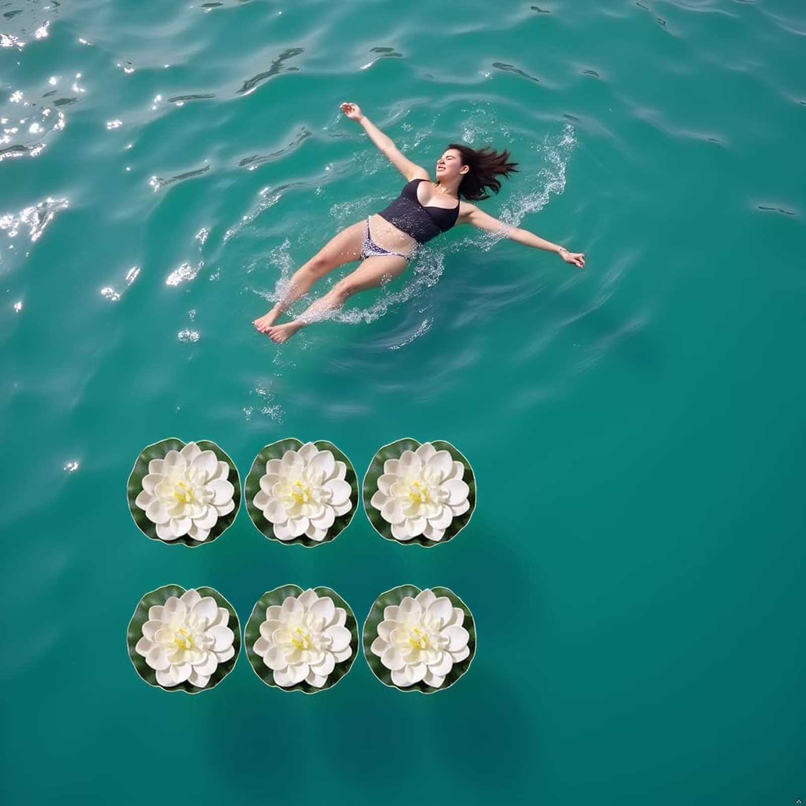 Floating Lotus Flowers Set of 6 White Artificial Water Lily Pond Decor Faux