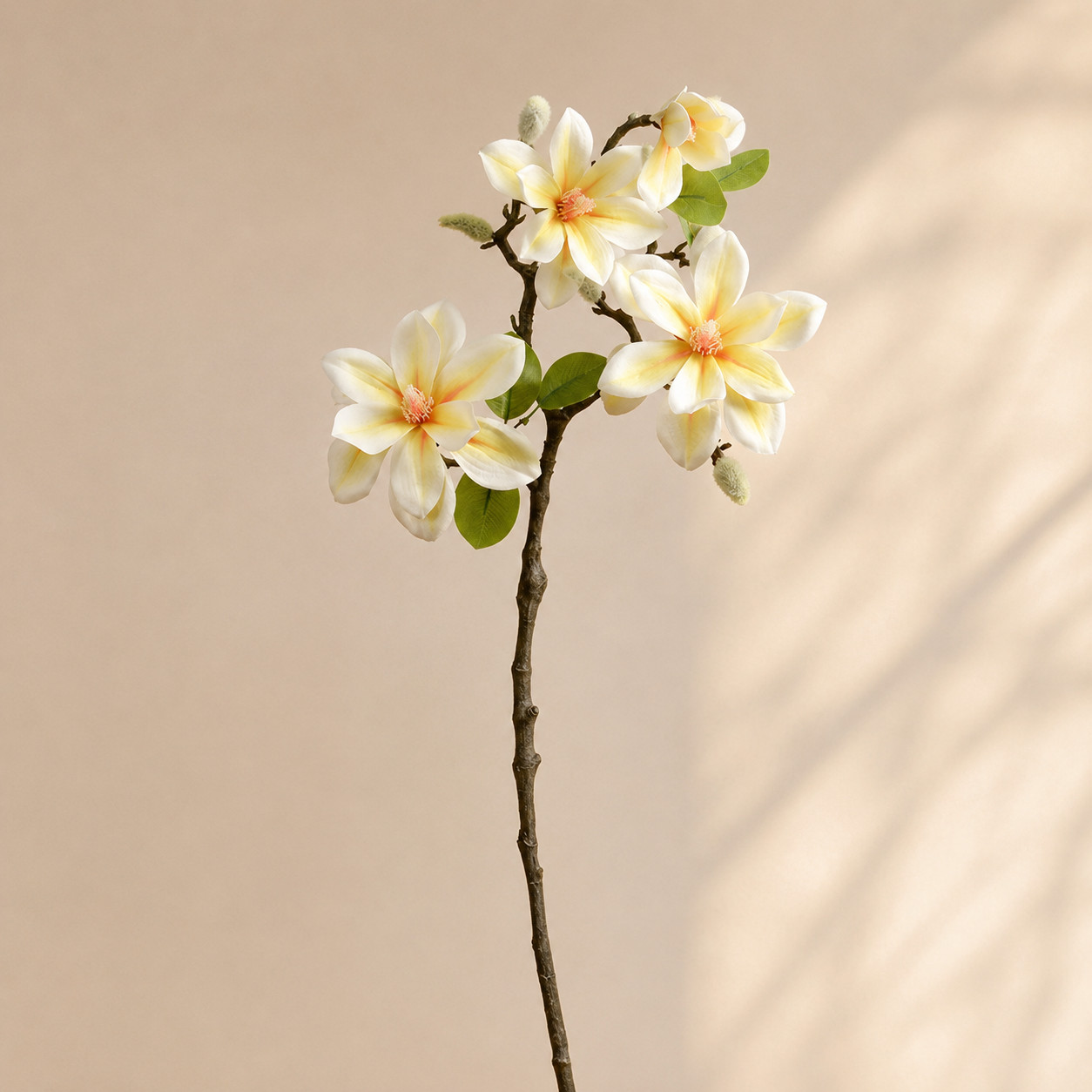 Set of 2 Cream Yellow Faux Magnolia Flower Stems Artificial Floral Branches Home