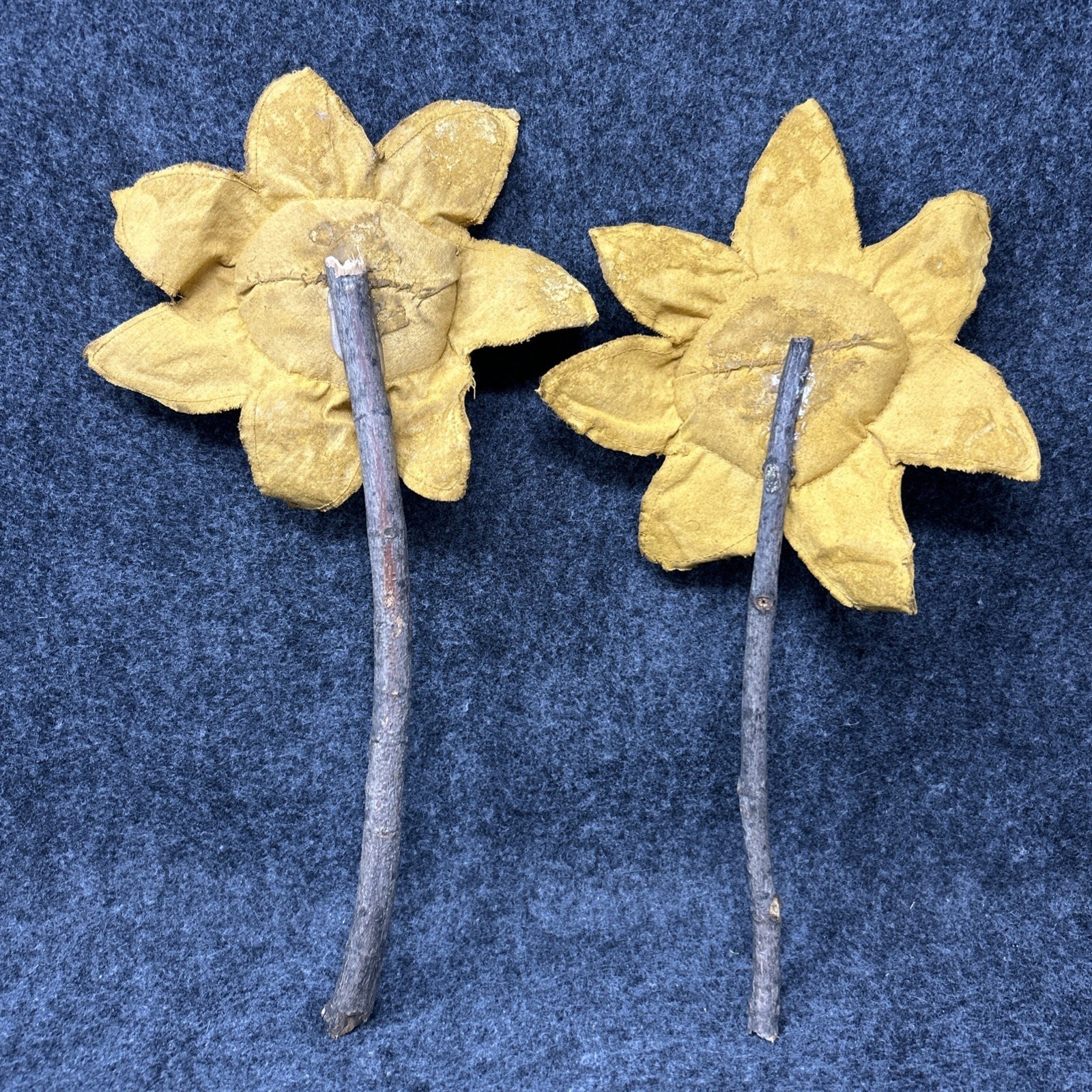 TWO Handmade Wooden Sunflower Stems Rustic Farmhouse Floral Decor Yellow Flower