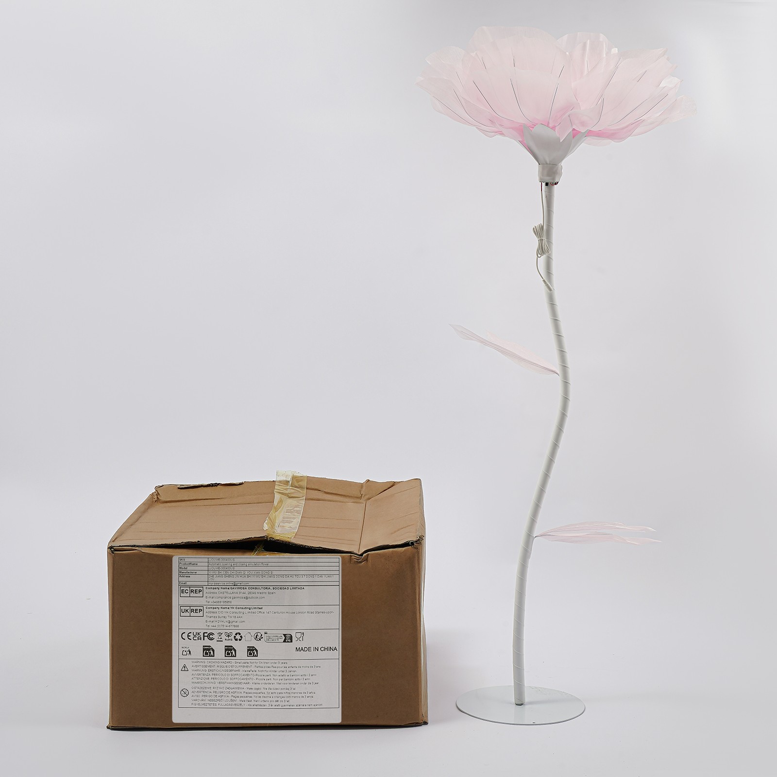 Auto-Open Artificial Flower with LED Light Green Floral Decor For Wedding Party