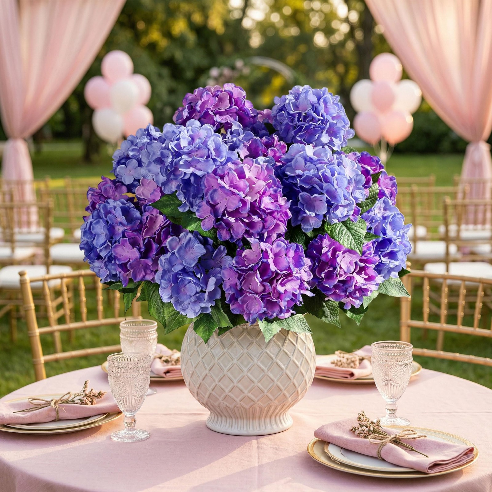 Artificial Flowers for Outdoors, 4 PCS Purple Blue Fake Silk Hydrangea Flower…