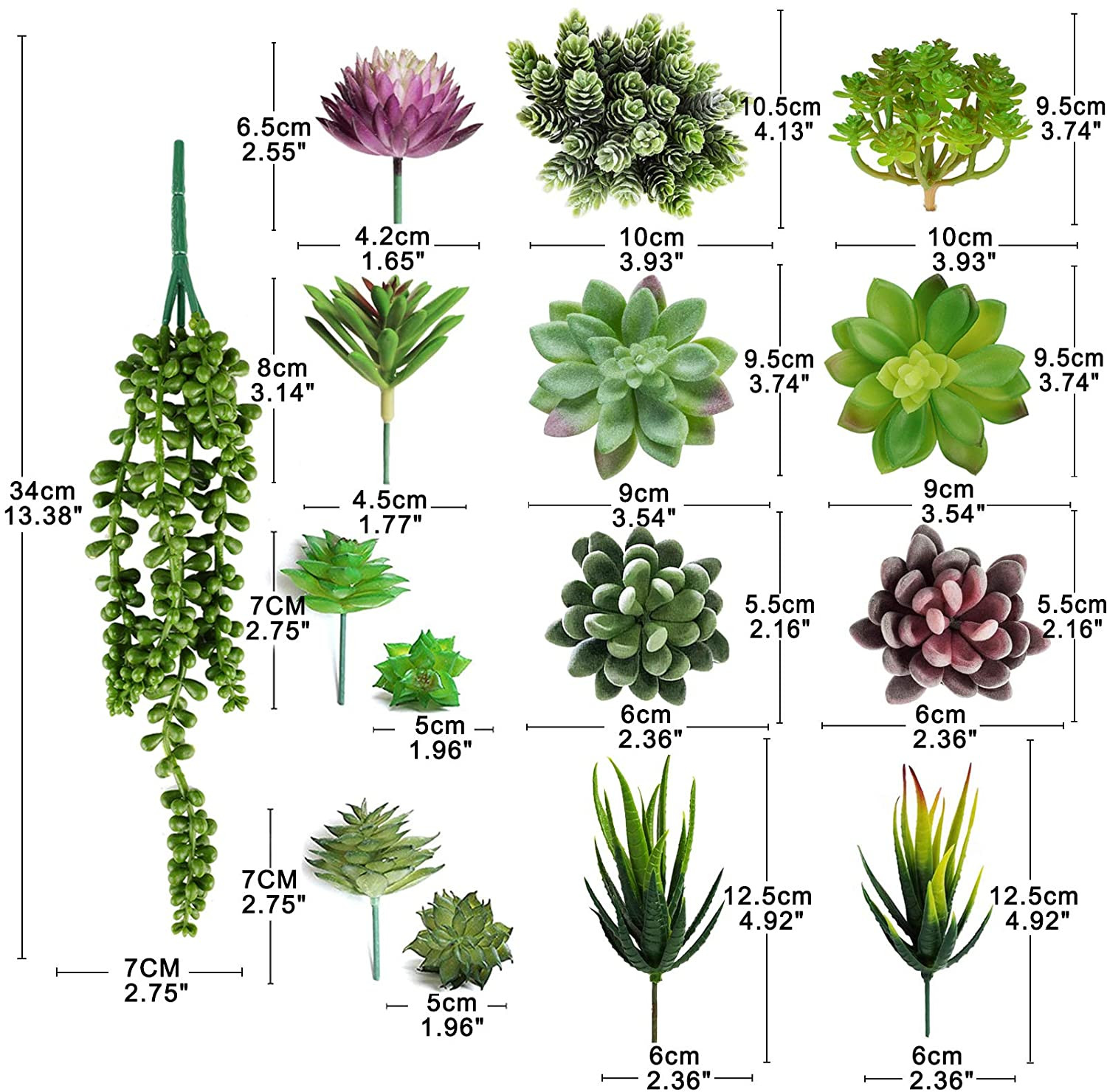16pcs Artificial Succulent Plants Unpotted Fake Assortment Faux Garden Home