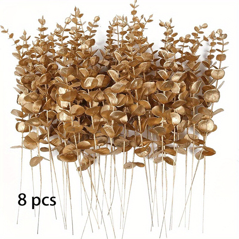 8Pcs Eucalyptus Stems Artificial Leaves Branches Winter Christmas Bouquet Decor