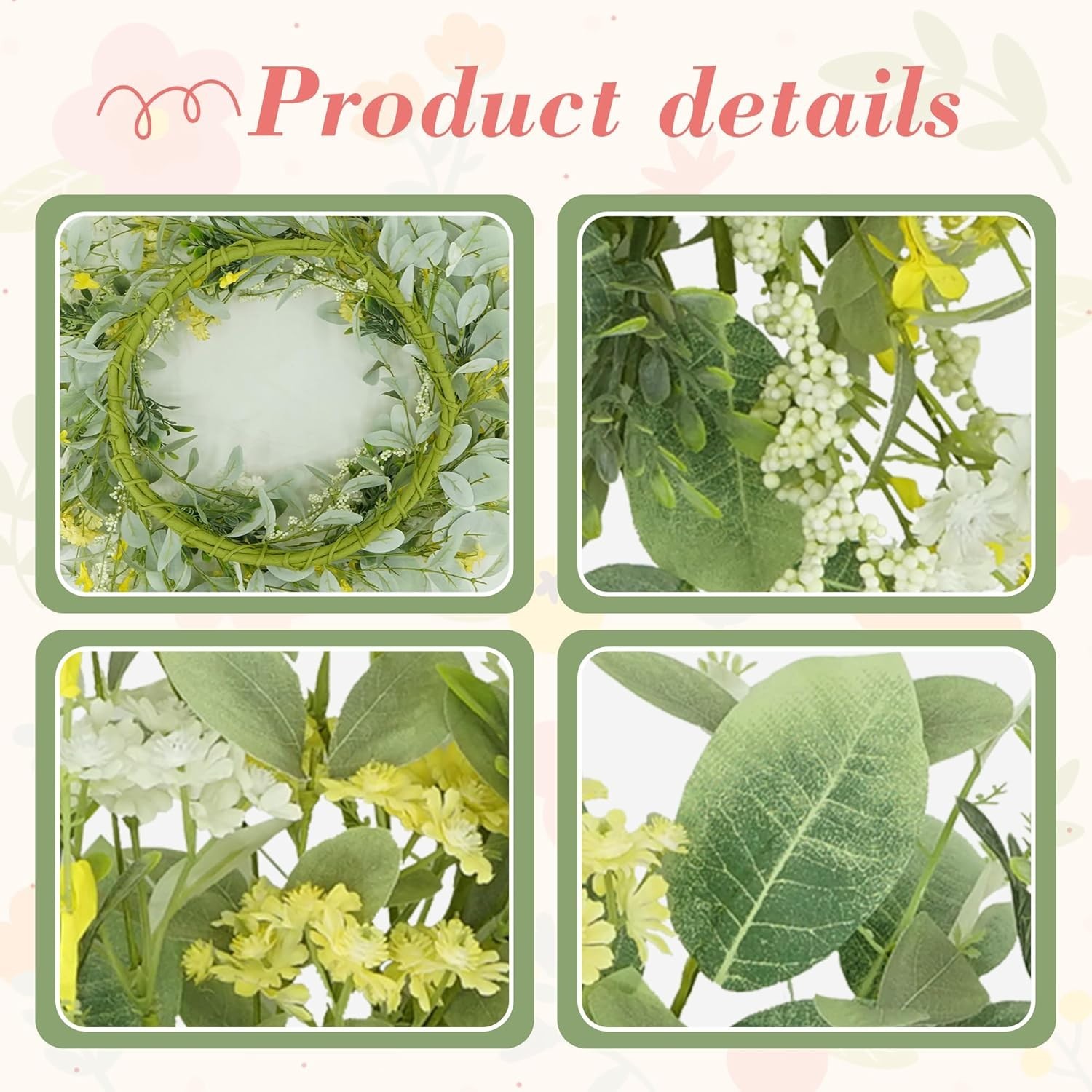 Vibrant Floral Wreath – Yellow White Daisy & Green Leaves