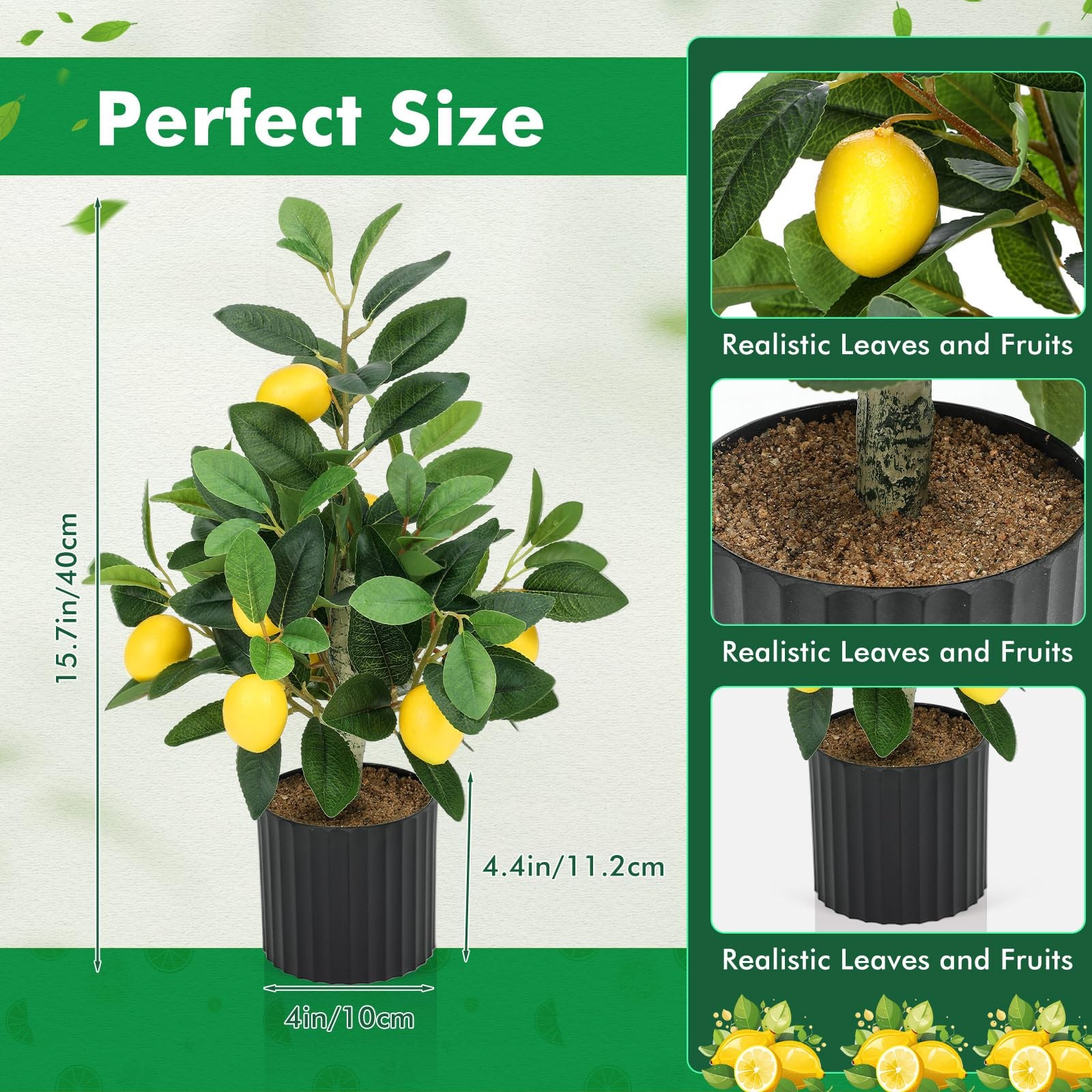 2 Pcs Artificial Lemon Tree 15.7 Inches Fake Artificial Potted Plants Faux Le…