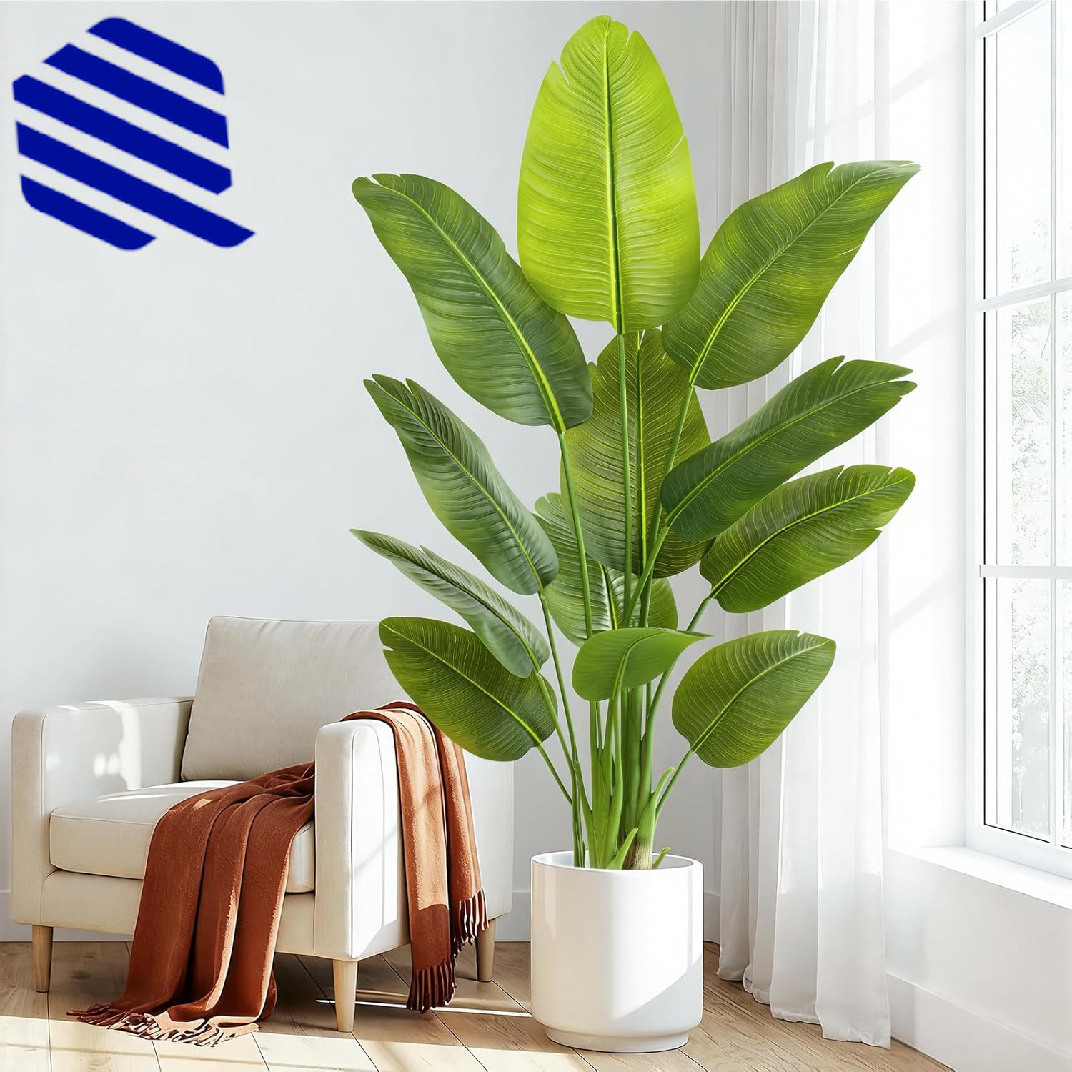 Lifelike Bird of Paradise Artificial Plant 5ft Faux Banana Leaf Tree w 12 Trunks
