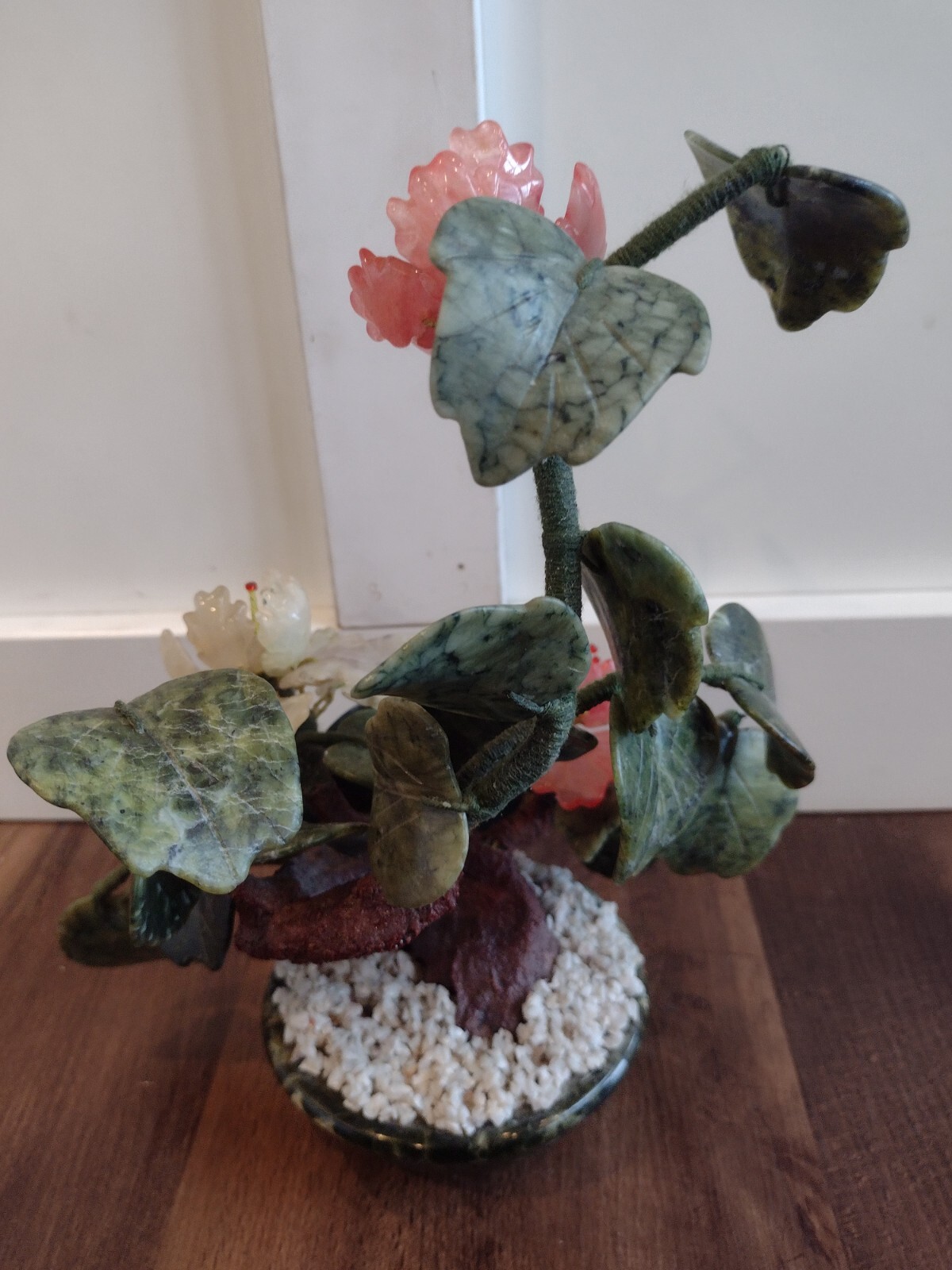 Vintage Bonsai Blossom Flower Tree Jade Agate Quartz Stone Glass Gorgeous 10″