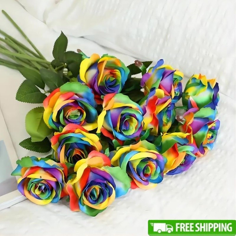 12 PCS Artificial Silk Roses Multi-Color Flowers Home Decor Weddings Events New