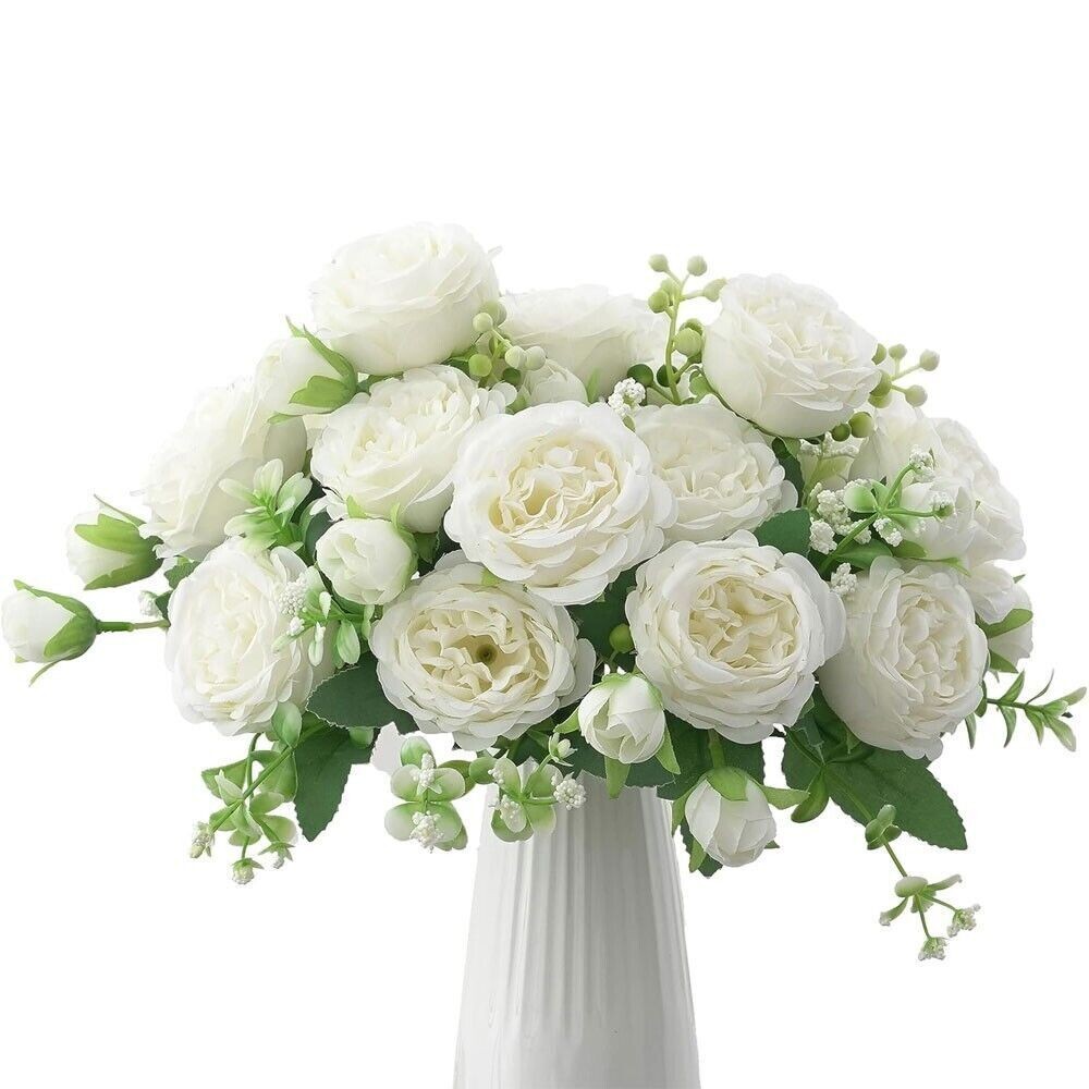2 Bunches 9 Heads Silk Peony Artificial Flowers Wedding Bouquet Home Party Decor