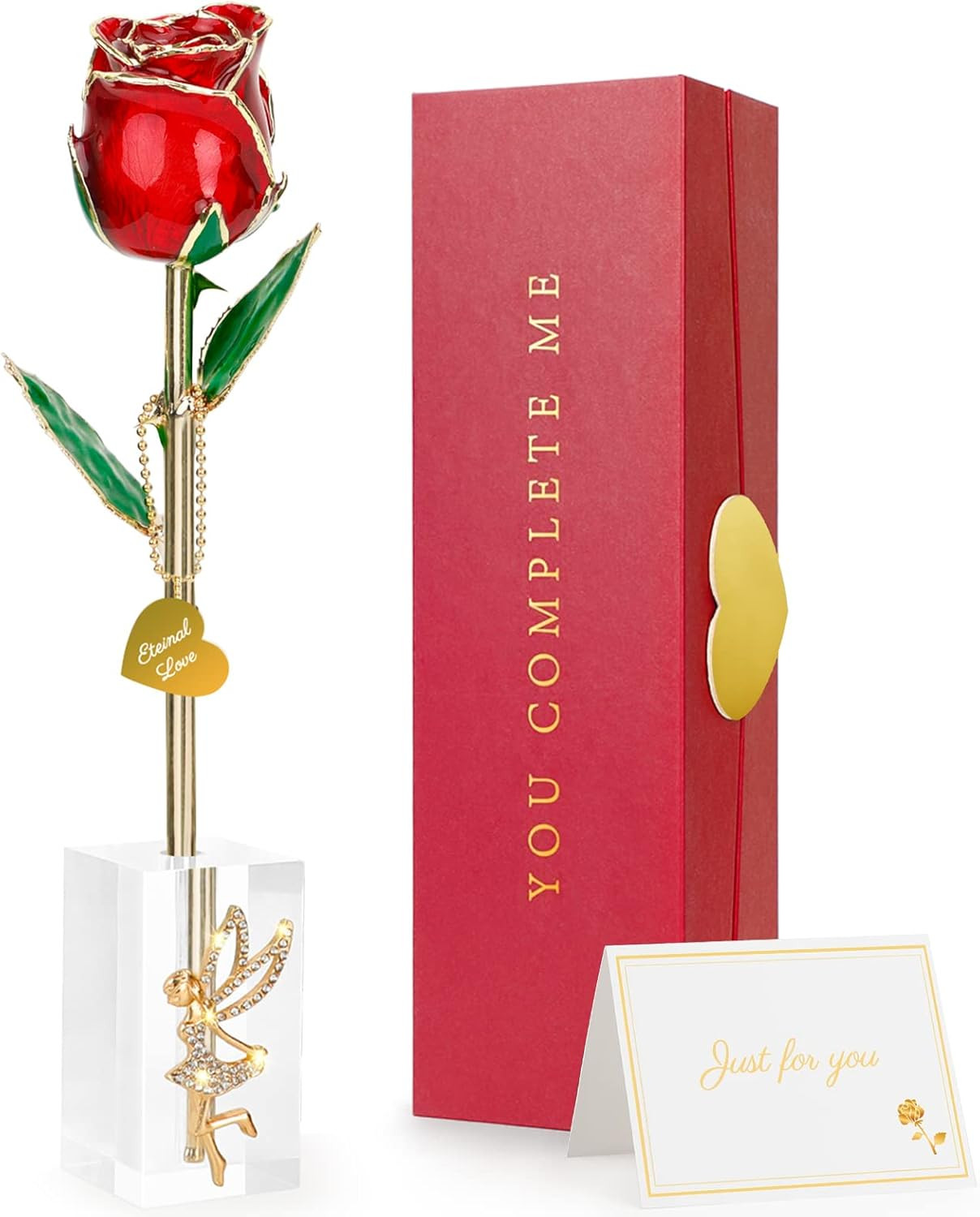 24K Gold Dipped Real Rose, for Mom, Forever 24K Rose with Crystal Stand, Best Ha