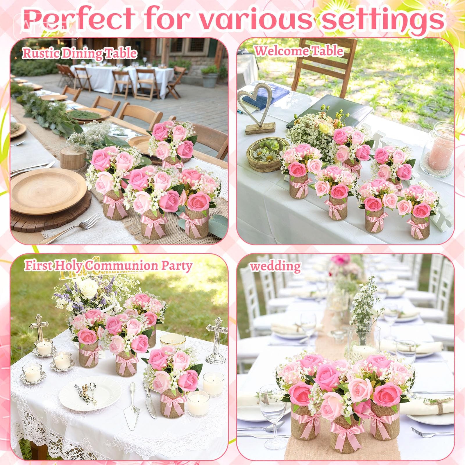45 Pcs/6 Set Floral Baby Shower Decorations for Girl Rustic Vase Table Center…