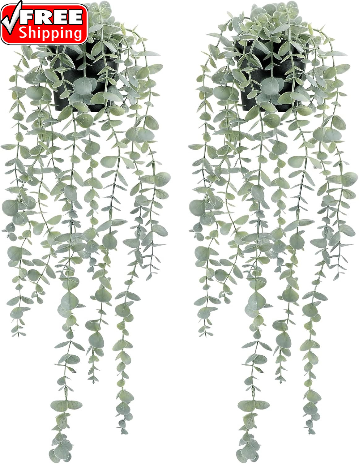 2 Pcs Artificial Eucalyptus Plants Shelf Hanging Fake Plant in Pot for Wall Bedr