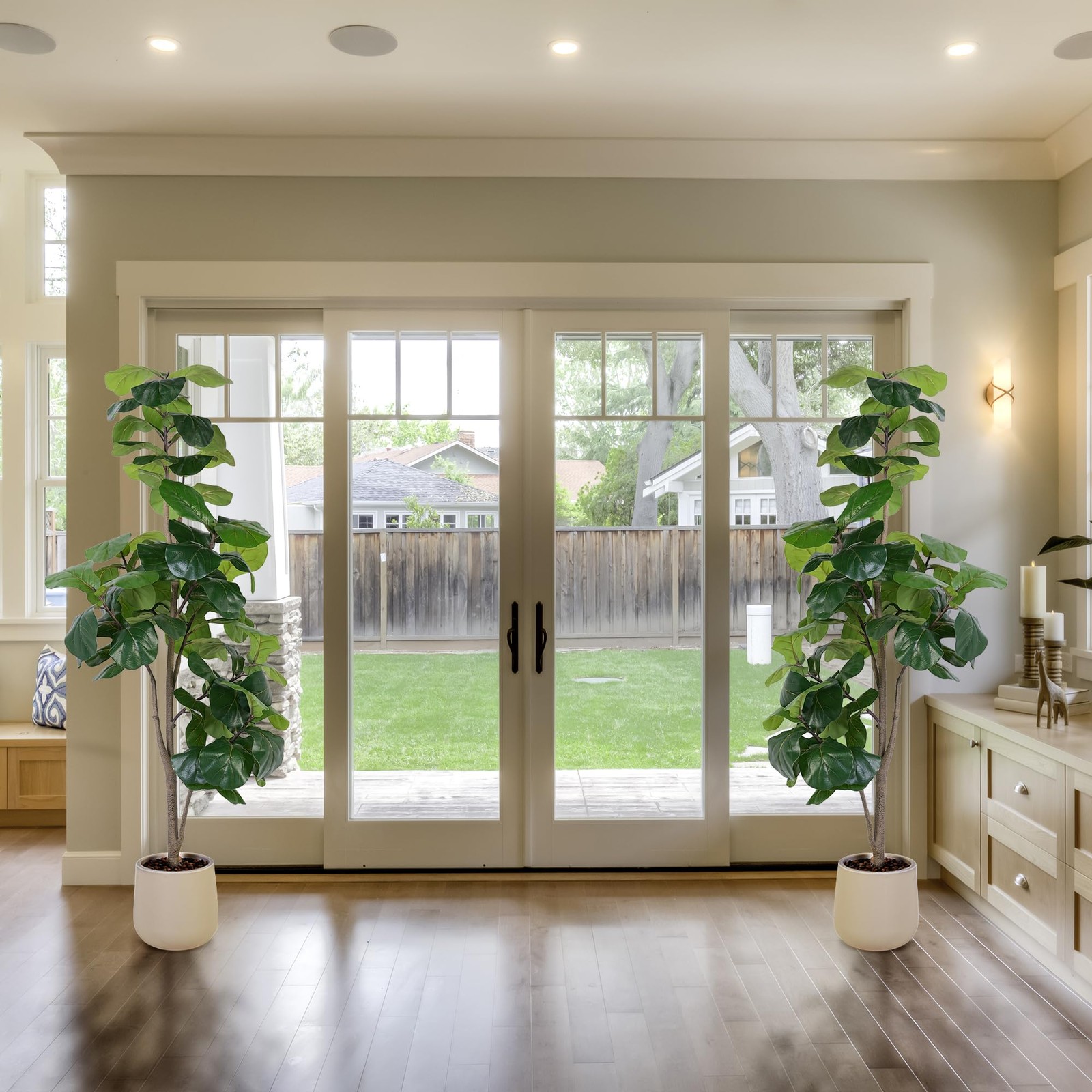 Artificial Fiddle Leaf Tree, 6ft Faux Plant Fake Ficus Lyrata Trees with Whit…