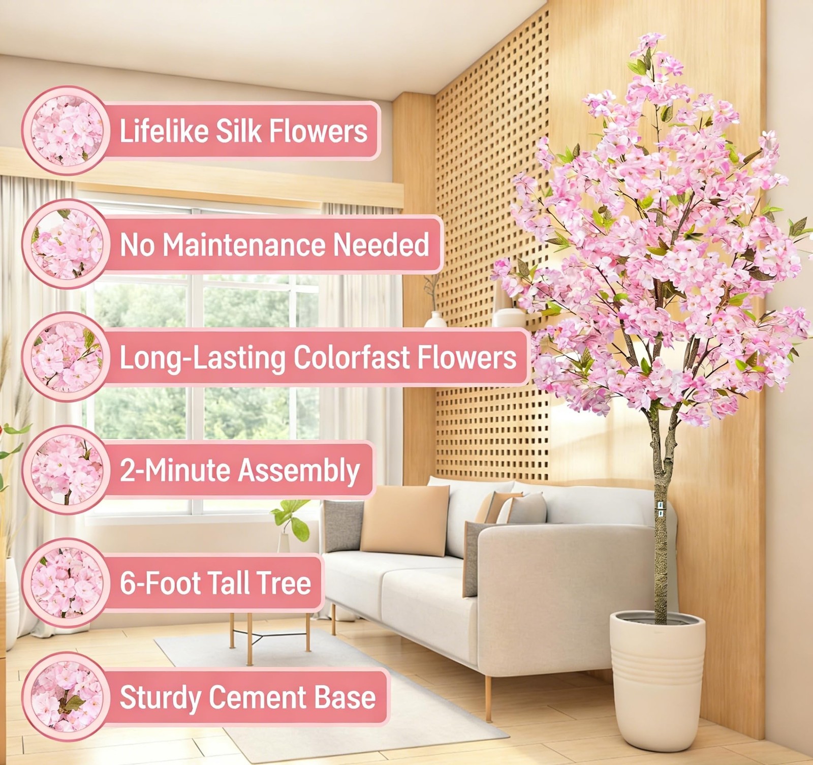 Luabue 6FT Cherry Blossom Tree Artificial Flower Trees Tall Artificial Plant