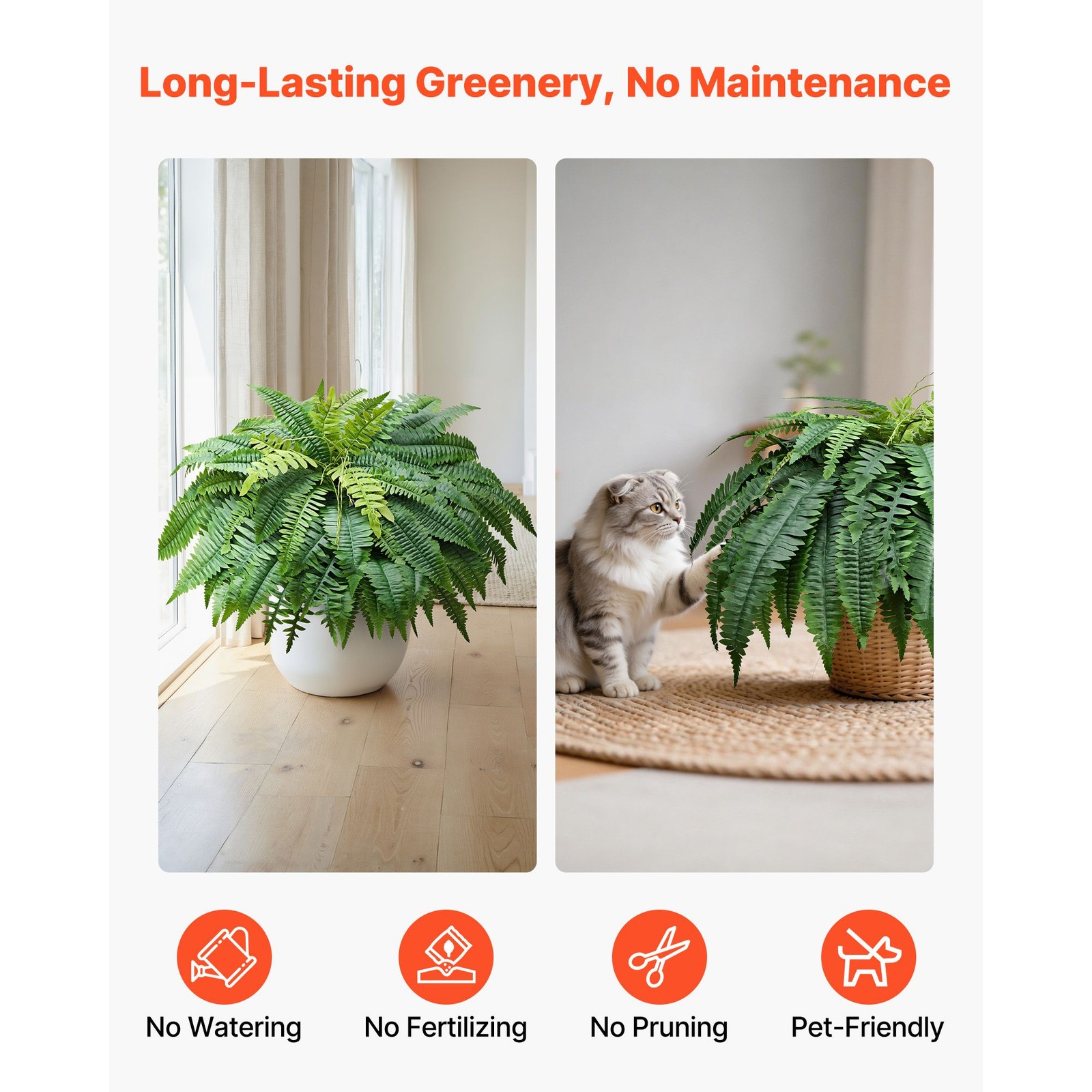 Silk Artificial Ferns, 45in, Dense Foliage, No Water Needed, 2-Piece