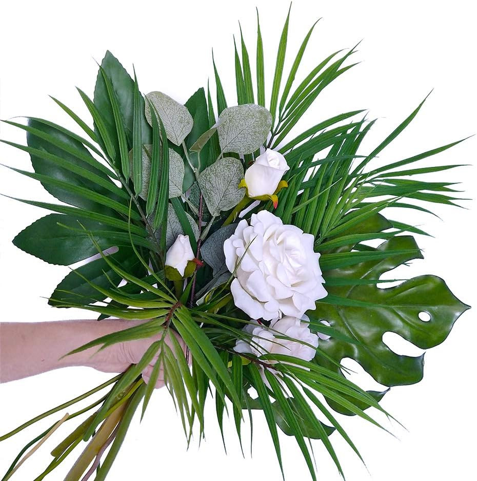 Artificial Areca Palm Leaves, 8 Pcs Faux Tropical Palm Tree Leaves Stems for Flo