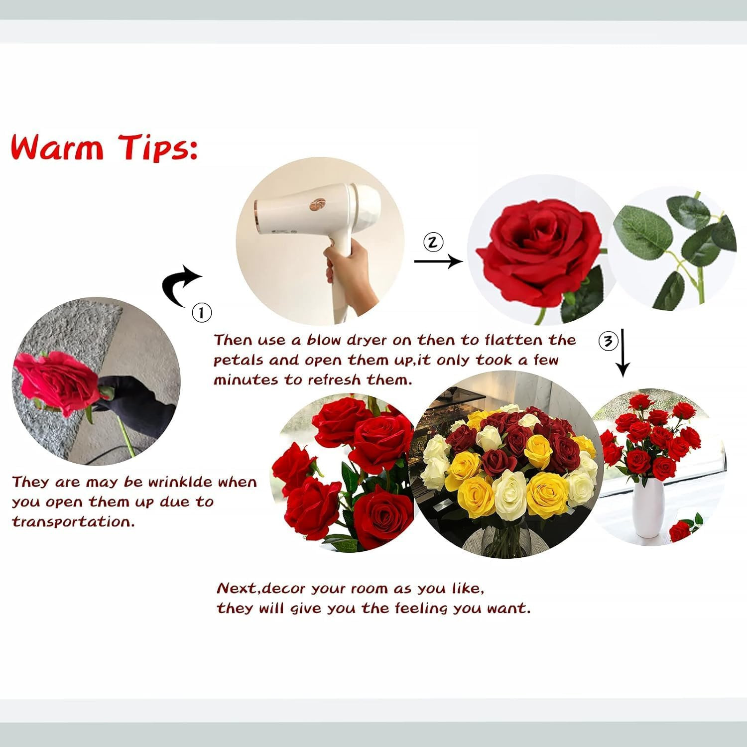 Black Fake Roses Artificial Flowers – 10 Pcs Fake Artificial Roses Silk Flowers