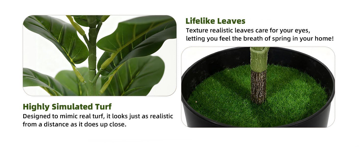 2 Pack Faux Fiddle Leaf Fig Tree – 40″ Fake Tree with Black Planter & Artificial