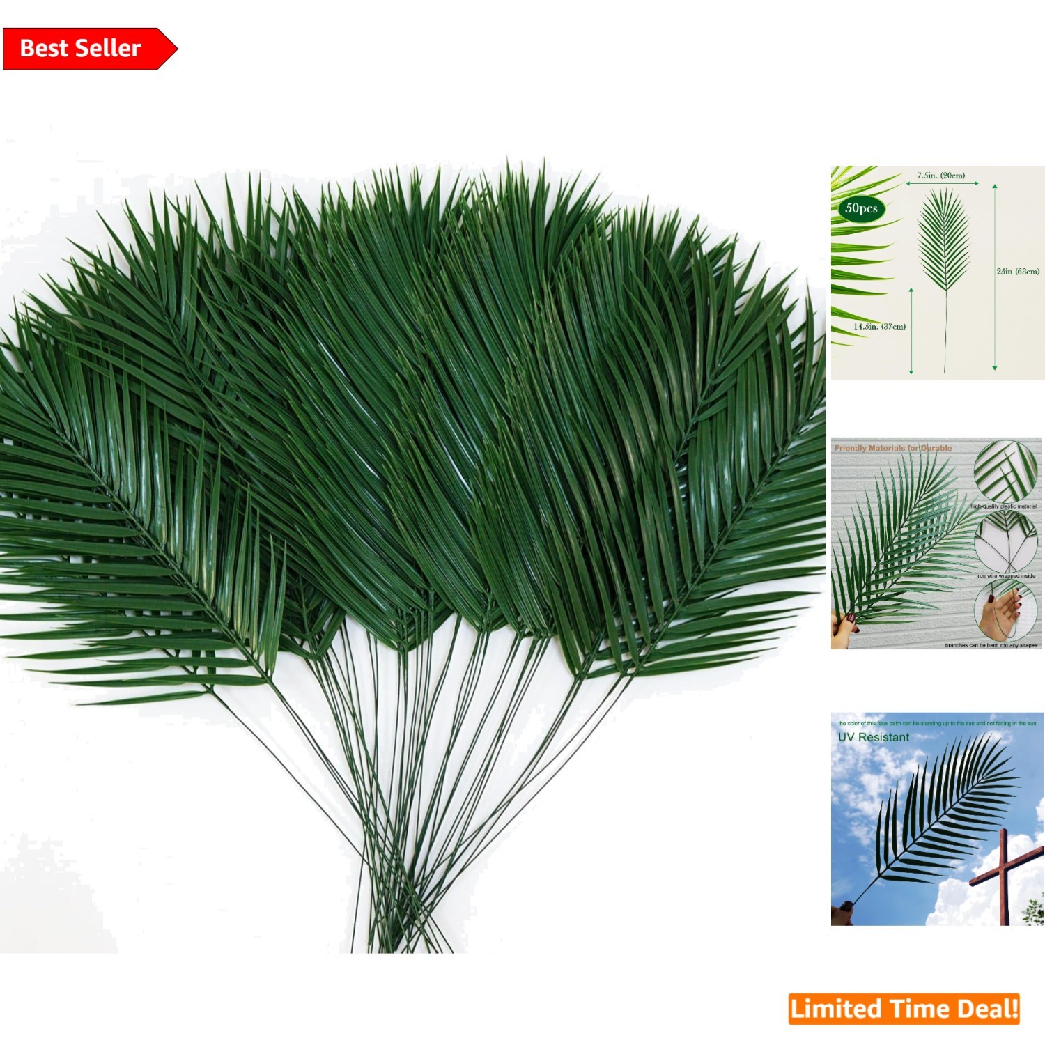 Realistic 25in Faux Palm Fronds – 50pcs for Effortless Indoor/Outdoor Style