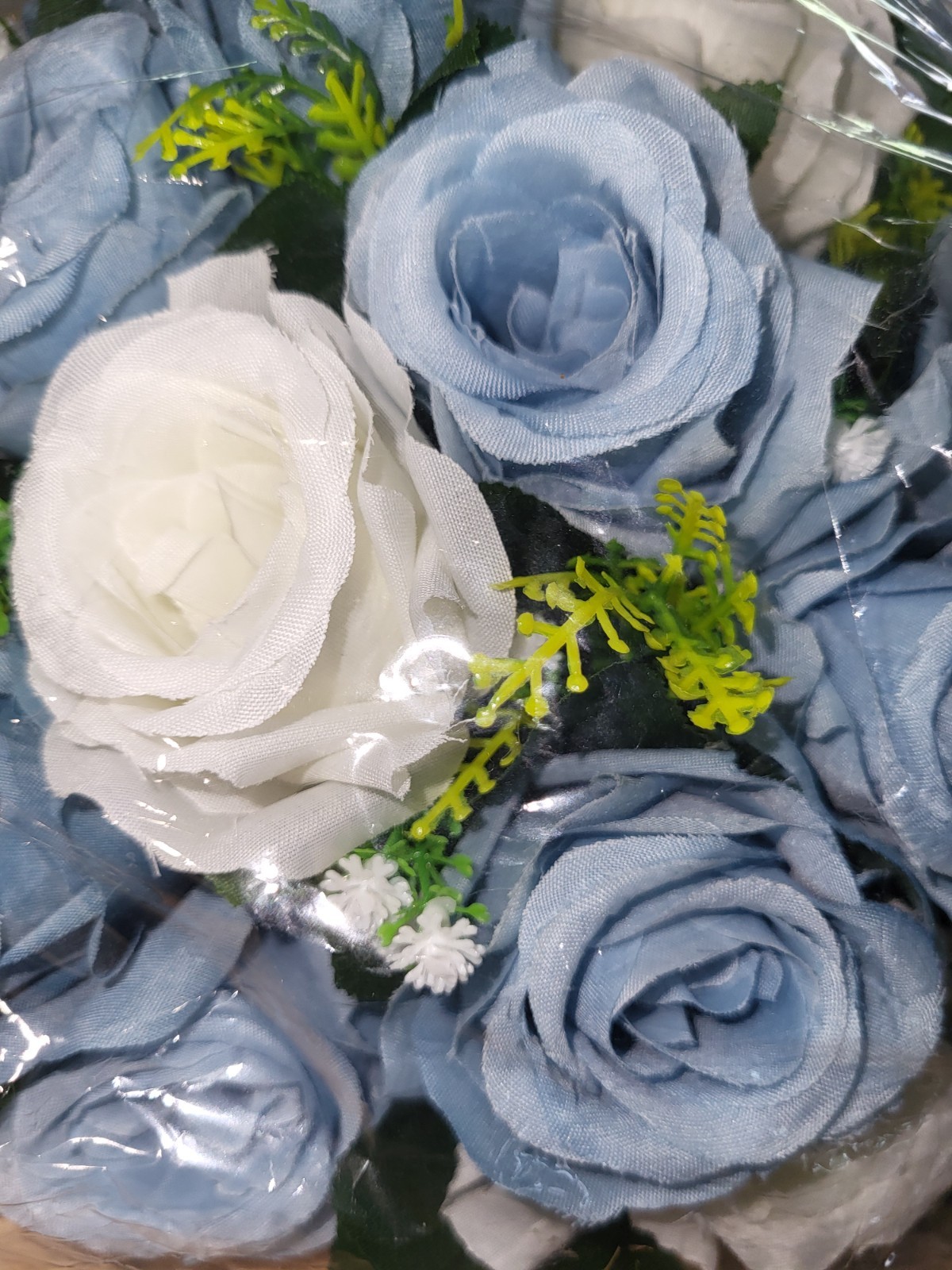 Large Artificial Flower Centerpieces: Dusty Blue & White Fake Roses Wedding Bri