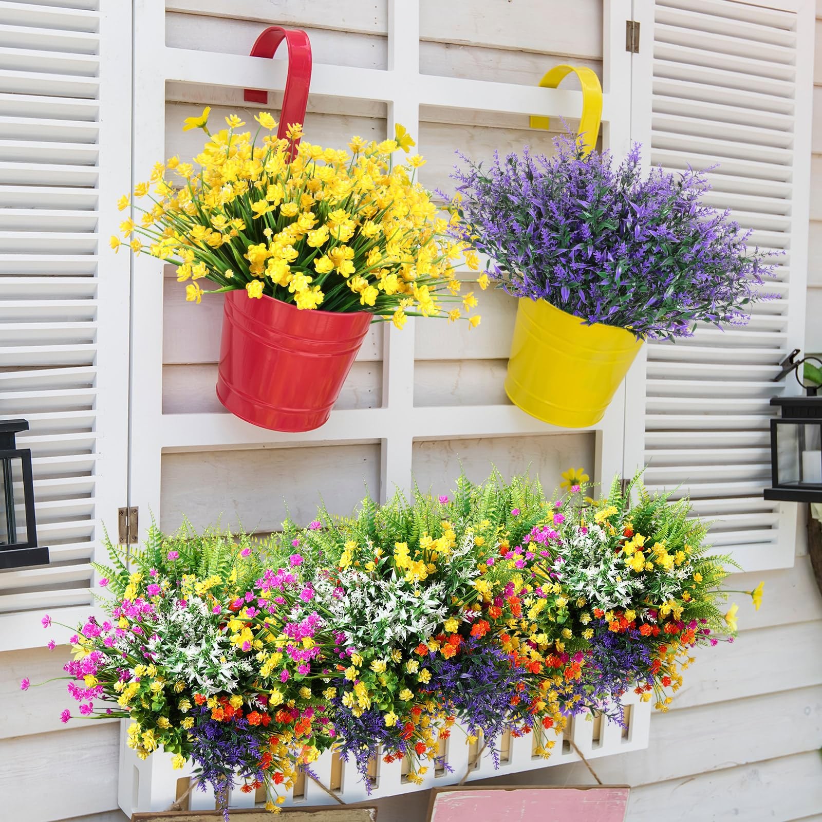 56 Bundles Artificial Flowers Fake Uv Resistant For Outdoor Plastic Greenery Shr
