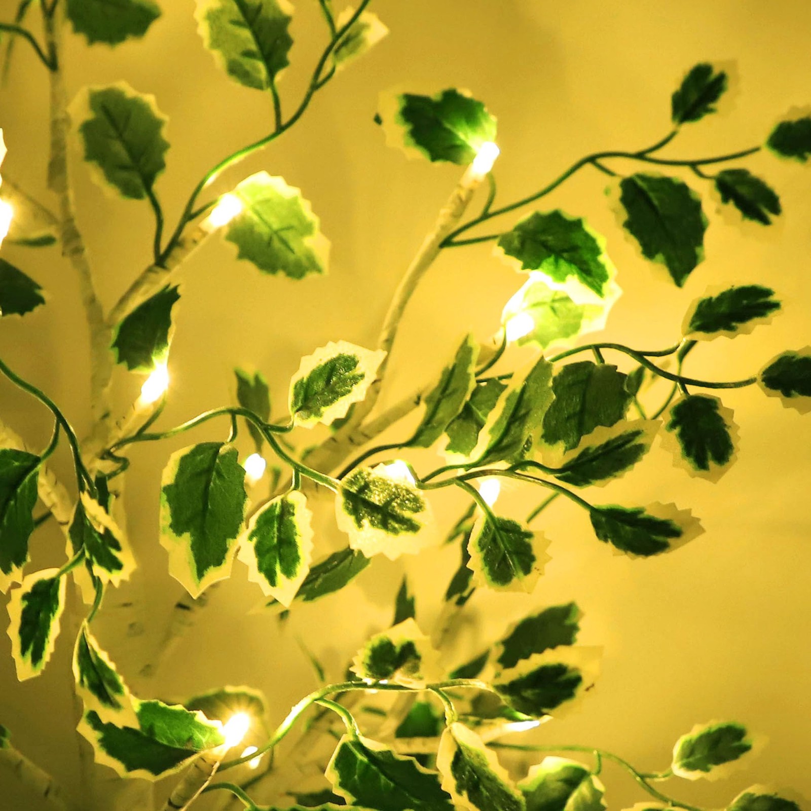 Small Birch Tree with Leaves Tabletop Lighted Trees for Indoor Decor