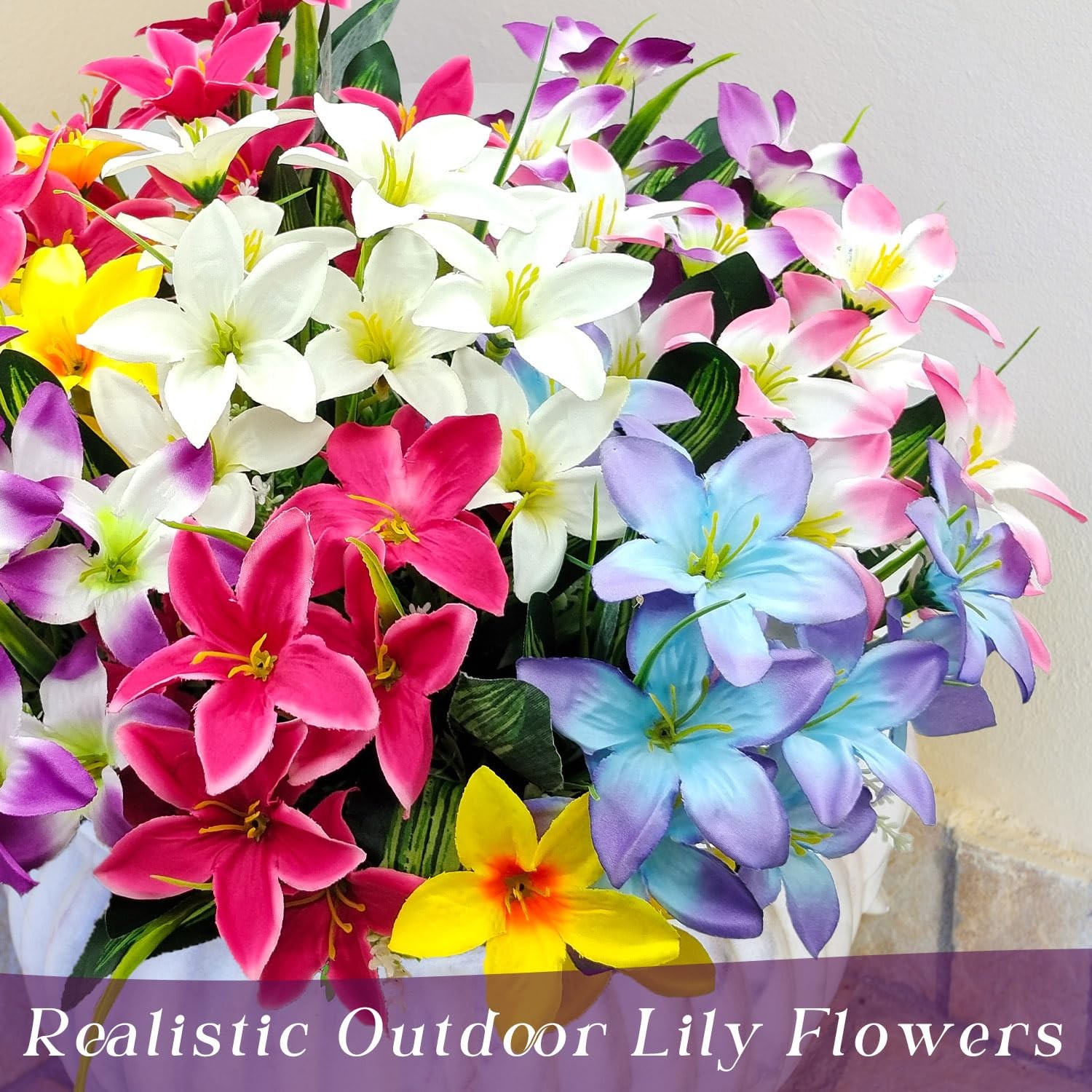 Artificial Fake Flowers for Outdoor Decoration, 8 Bundles UV Resistant Artifi…