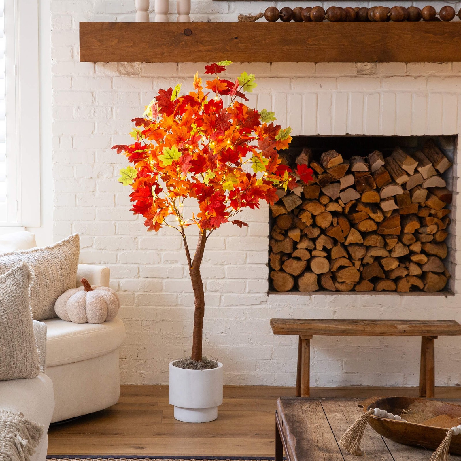 Nearly Natural 5ft Pre-Lit Shades of Autumn Maple Fall Tree w/270 Warm White LED